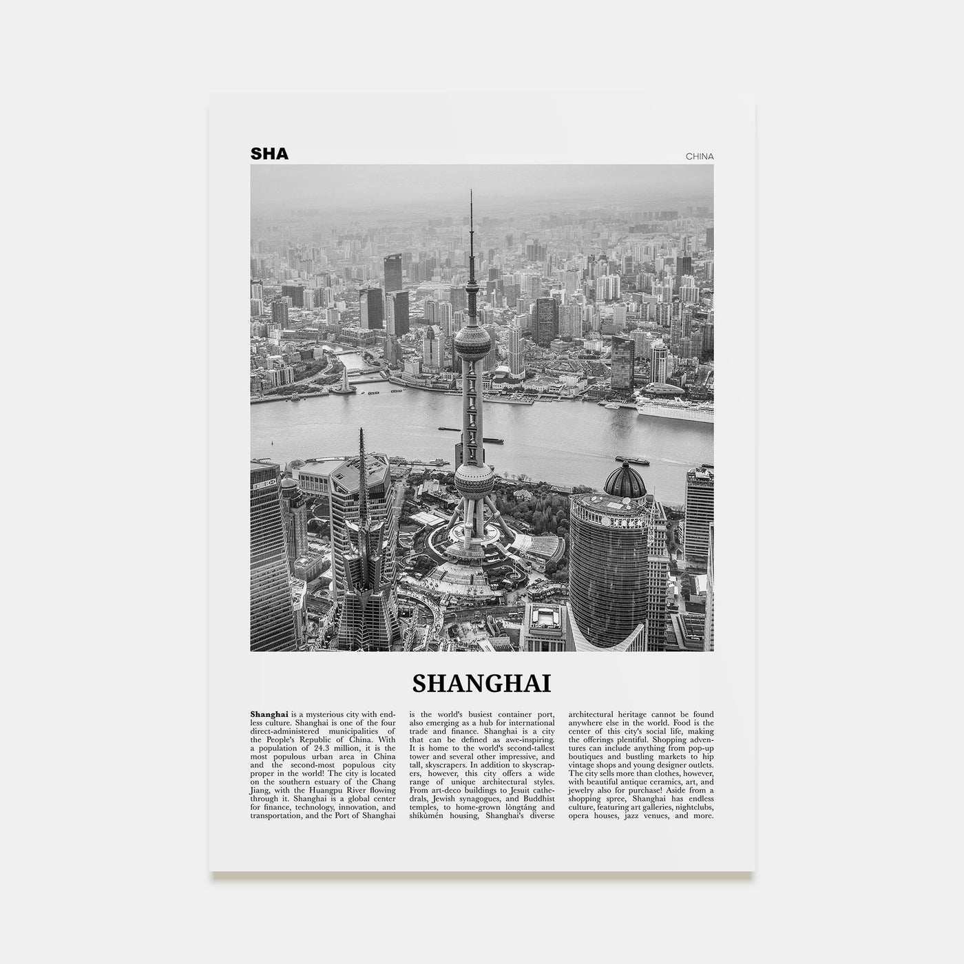 Shanghai Travel B&W No 1 Poster
