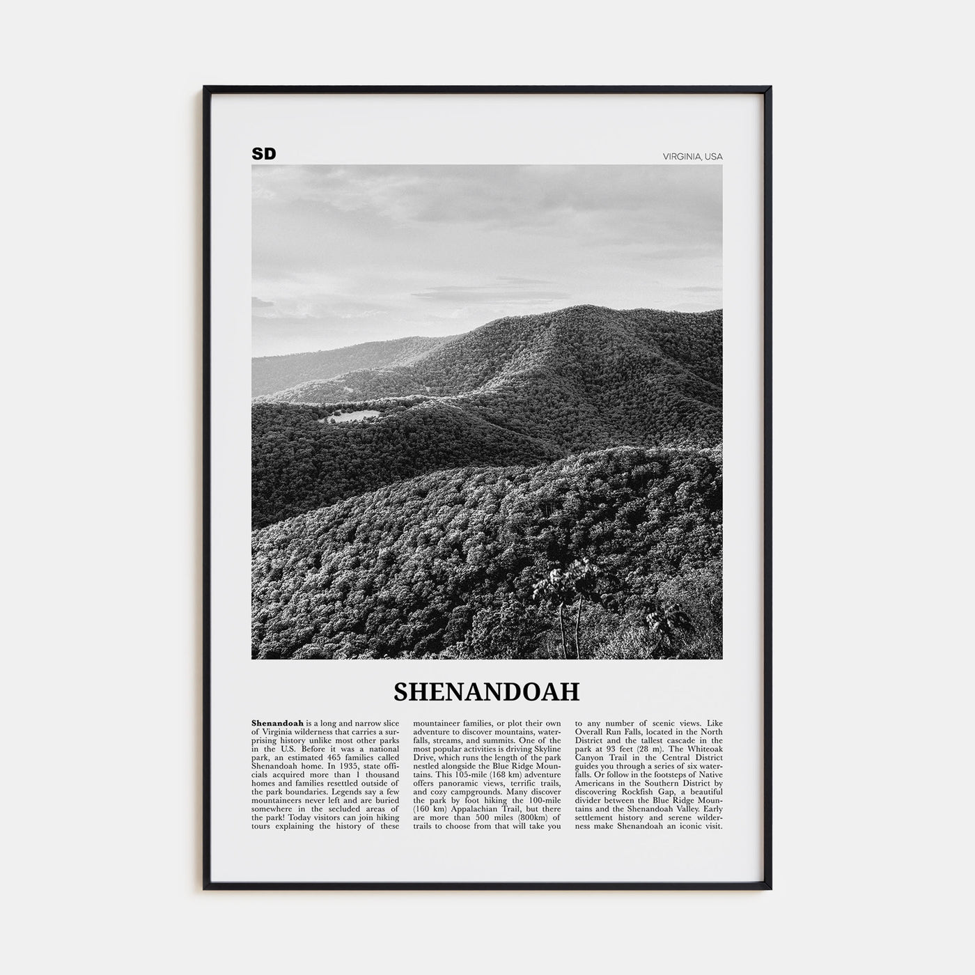 Shenandoah Travel B&W Poster
