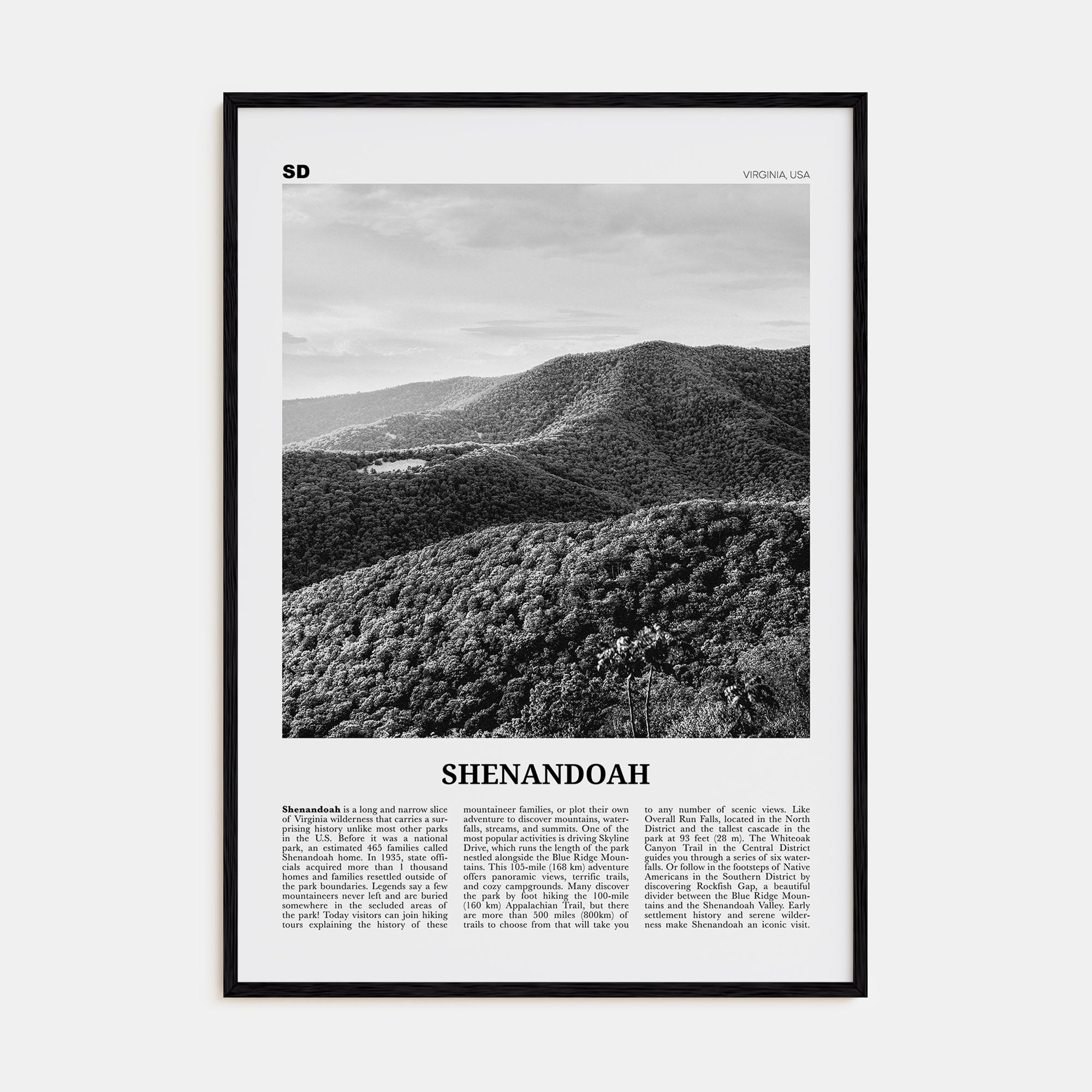 Shenandoah Travel B&W Poster
