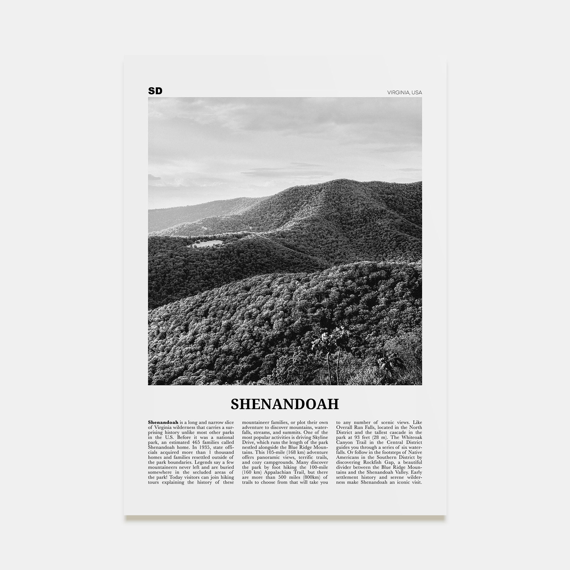 Shenandoah Travel B&W Poster