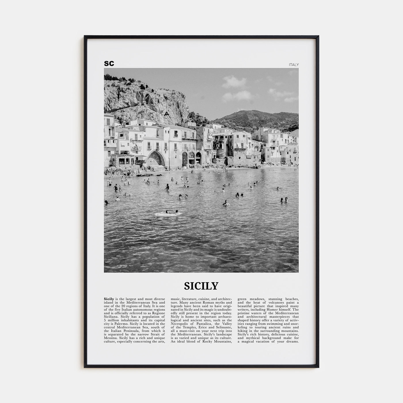 Sicily Travel B&W No 1 Poster