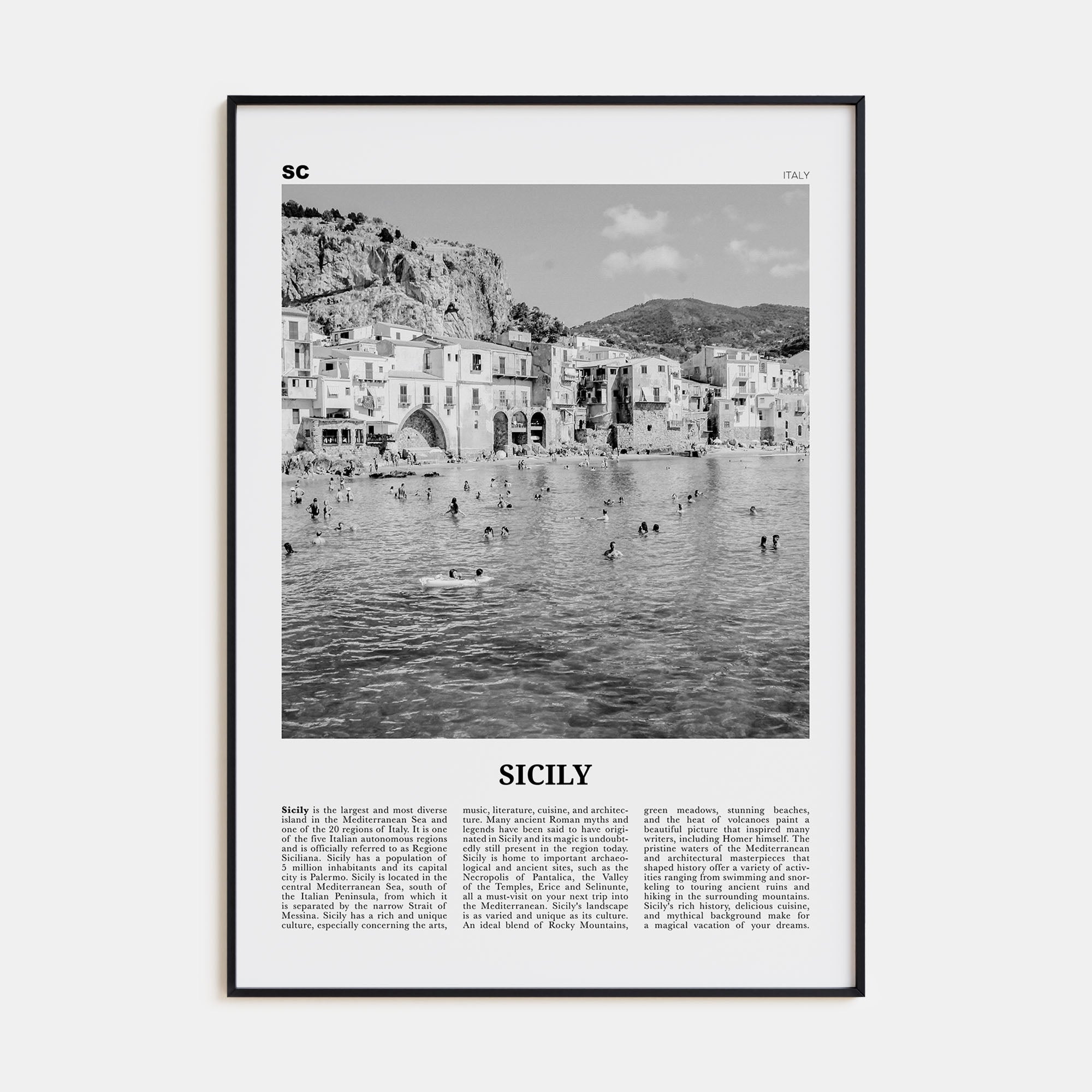Sicily Travel B&W No 1 Poster