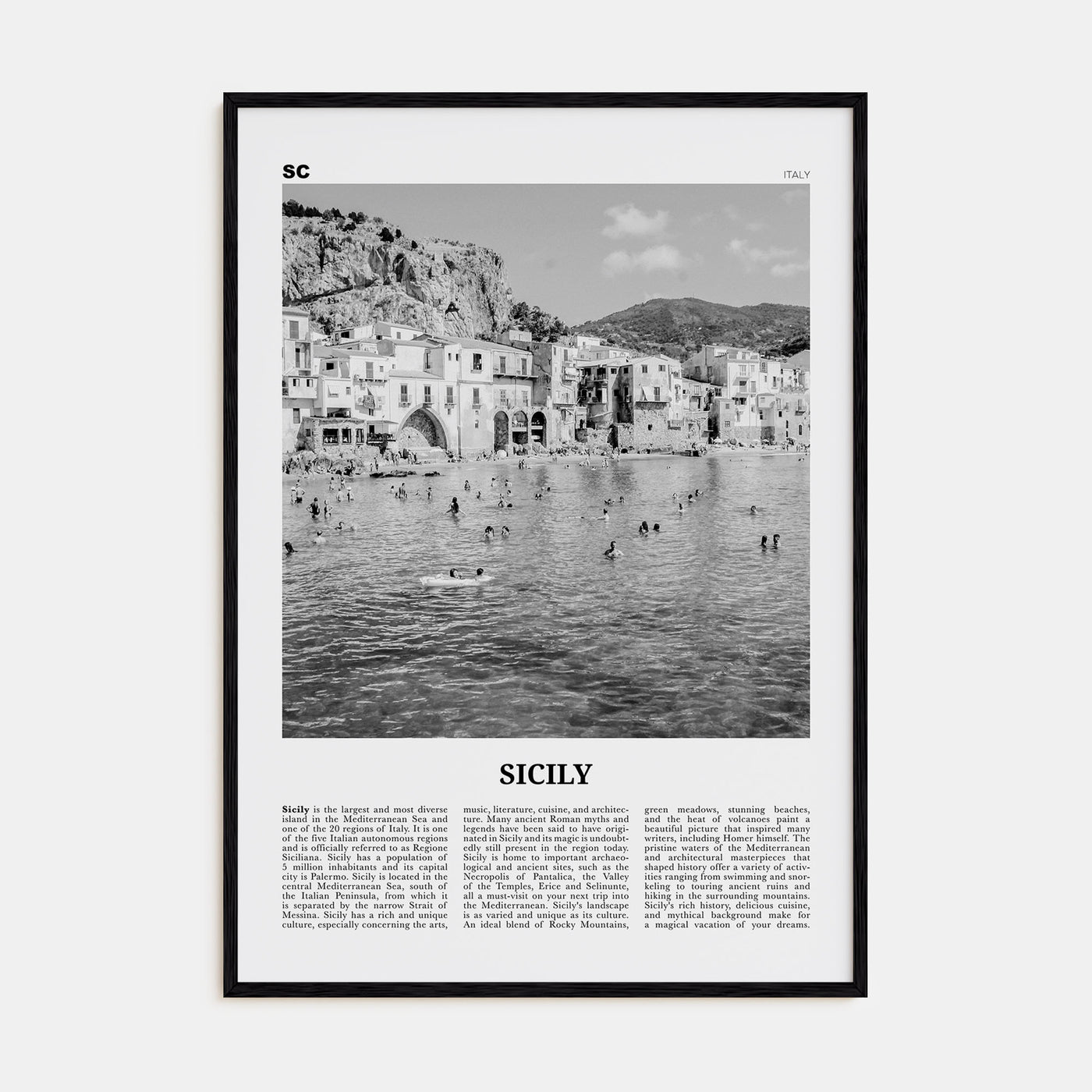Sicily Travel B&W No 1 Poster