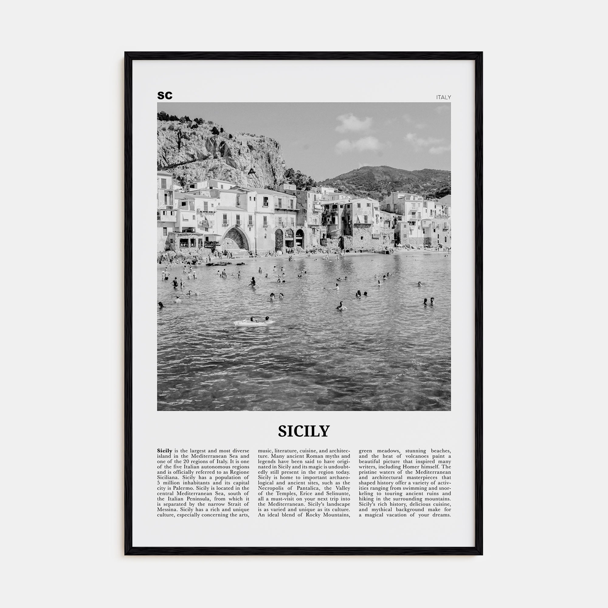 Sicily Travel B&W No 1 Poster