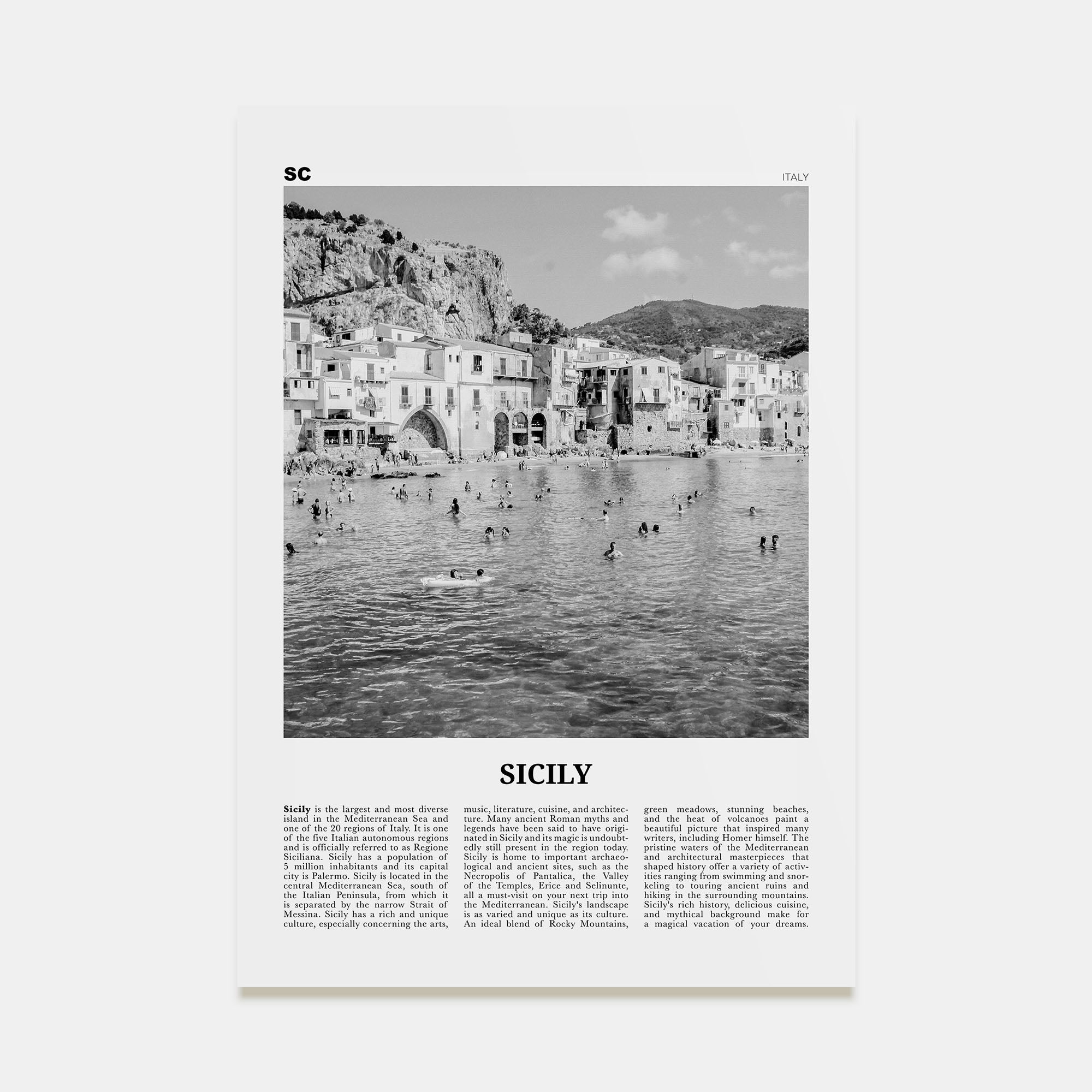 Sicily Travel B&W No 1 Poster