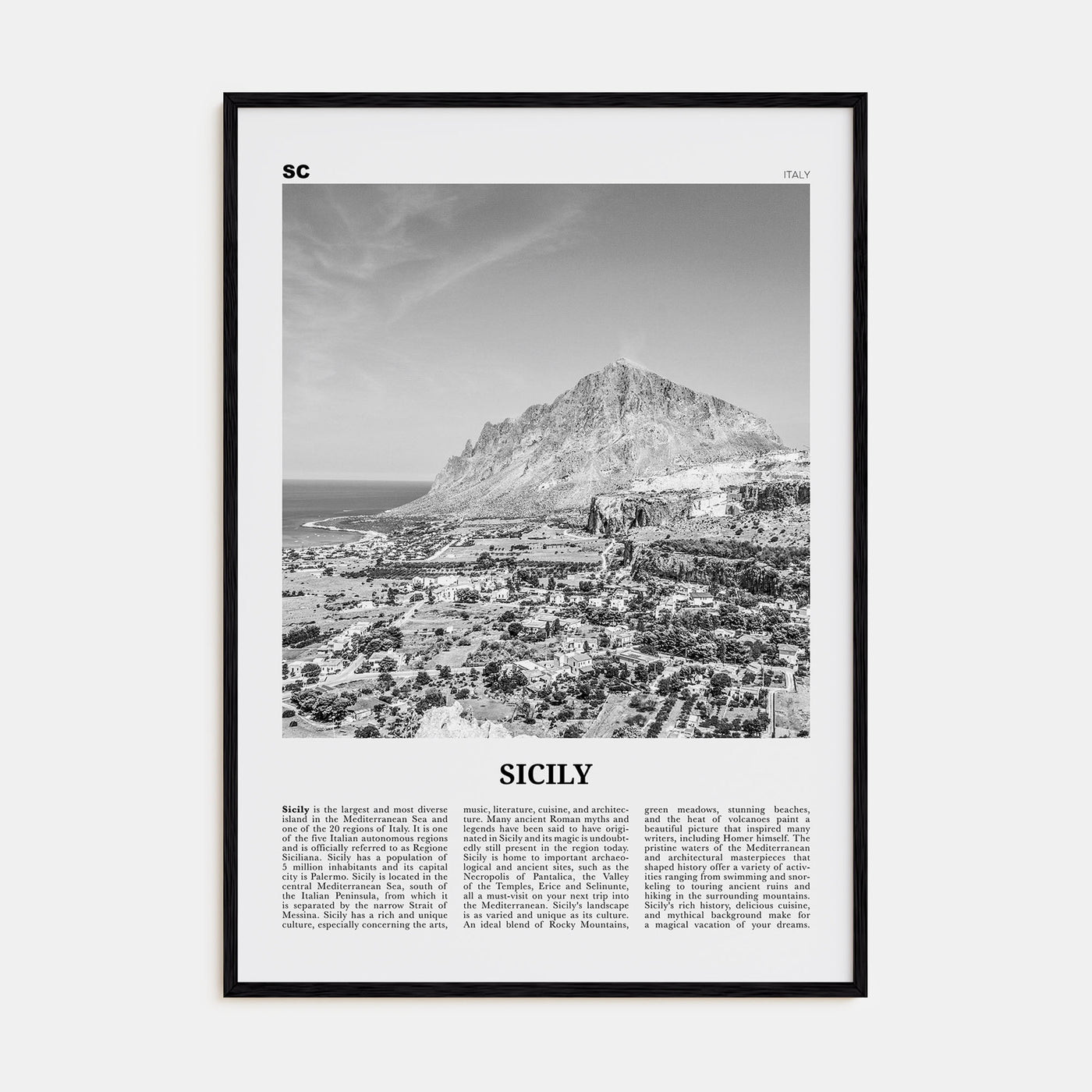Sicily Travel B&W No 2 Poster