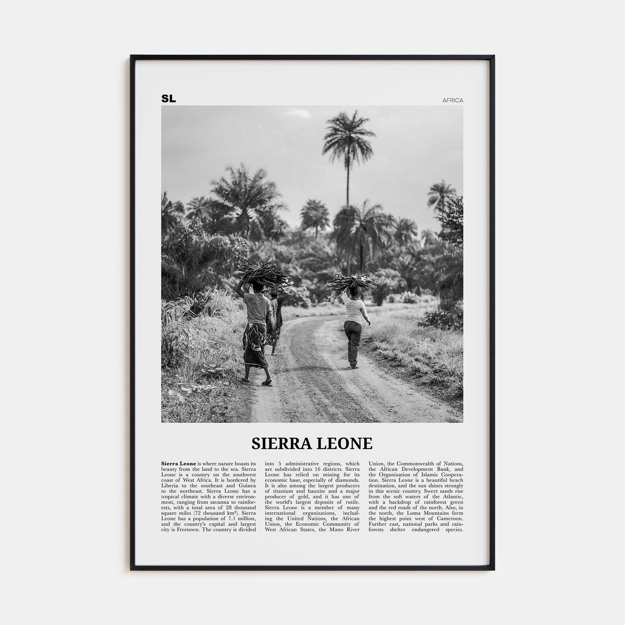 Sierra Leone Travel B&W Poster