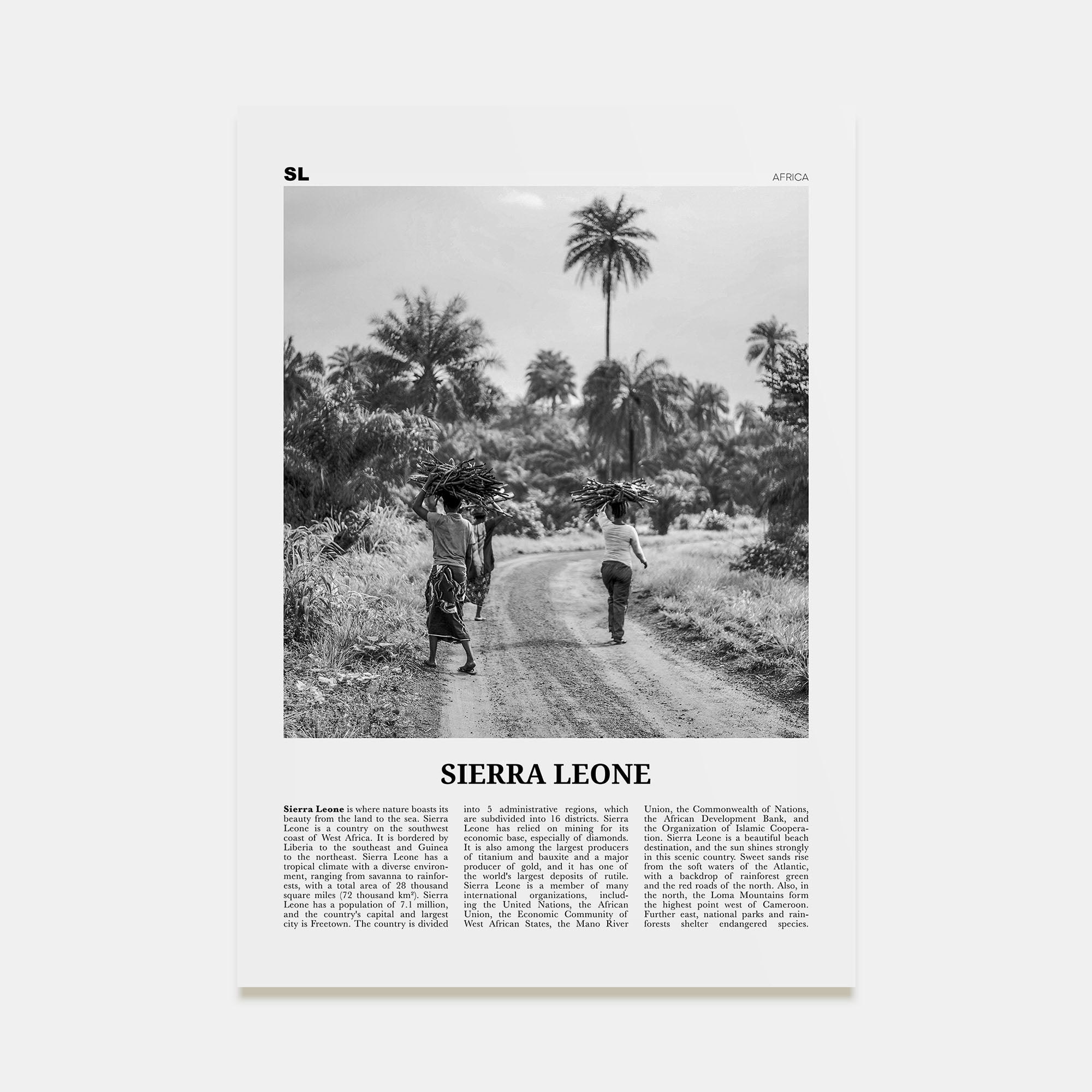Sierra Leone Travel B&W Poster