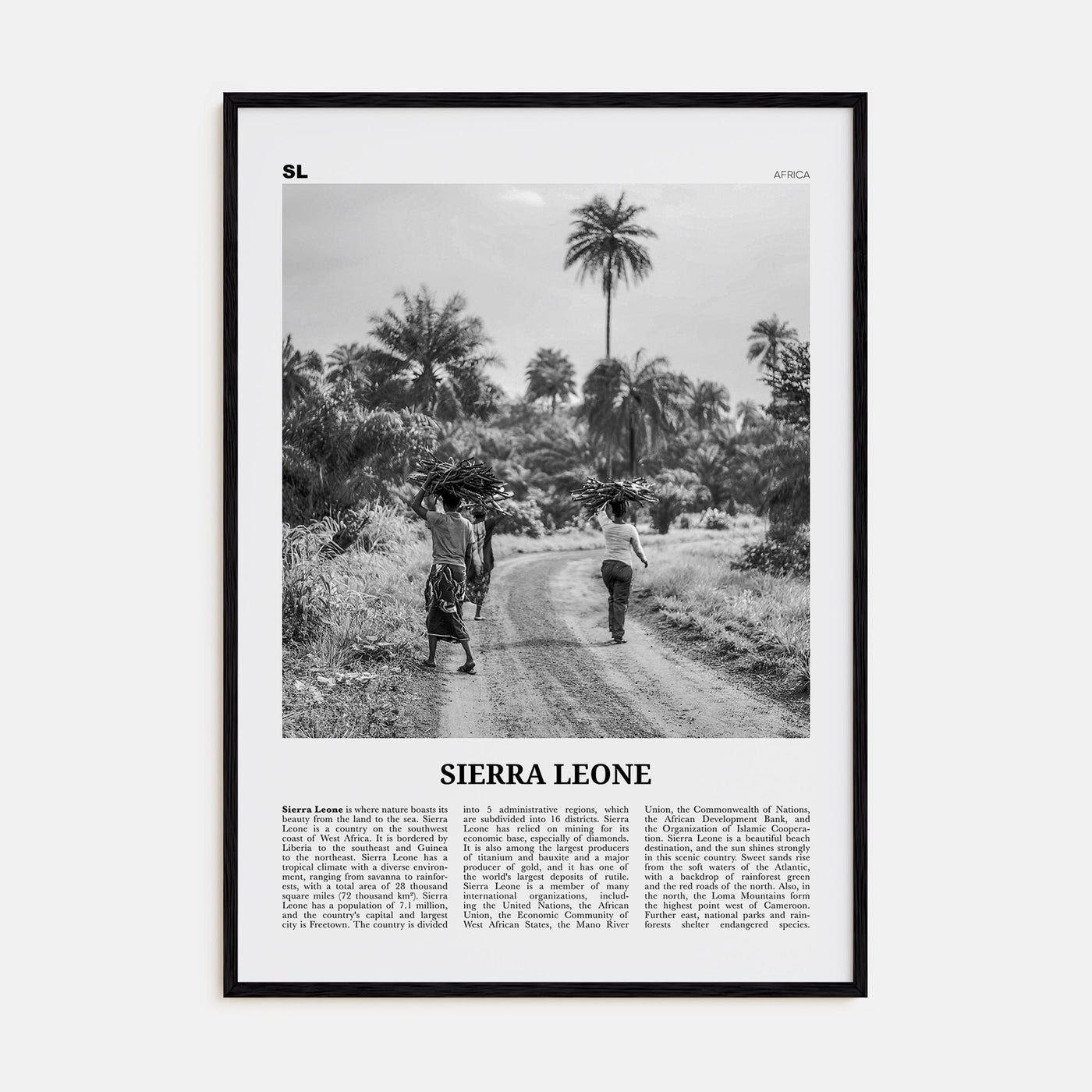 Sierra Leone Travel B&W Poster