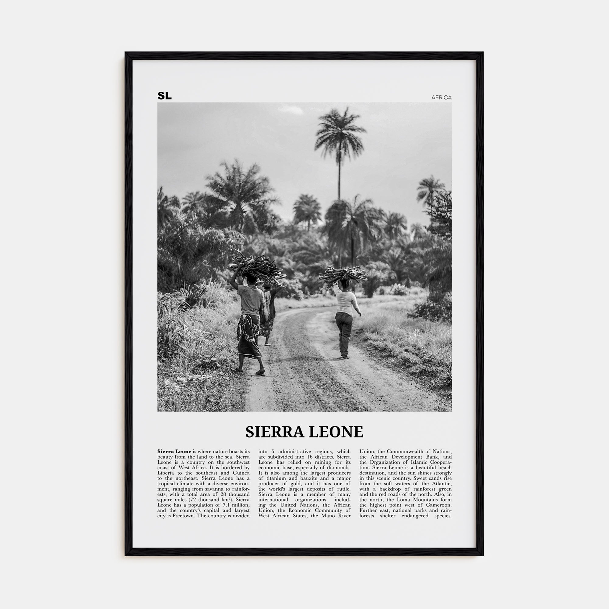 Sierra Leone Travel B&W Poster