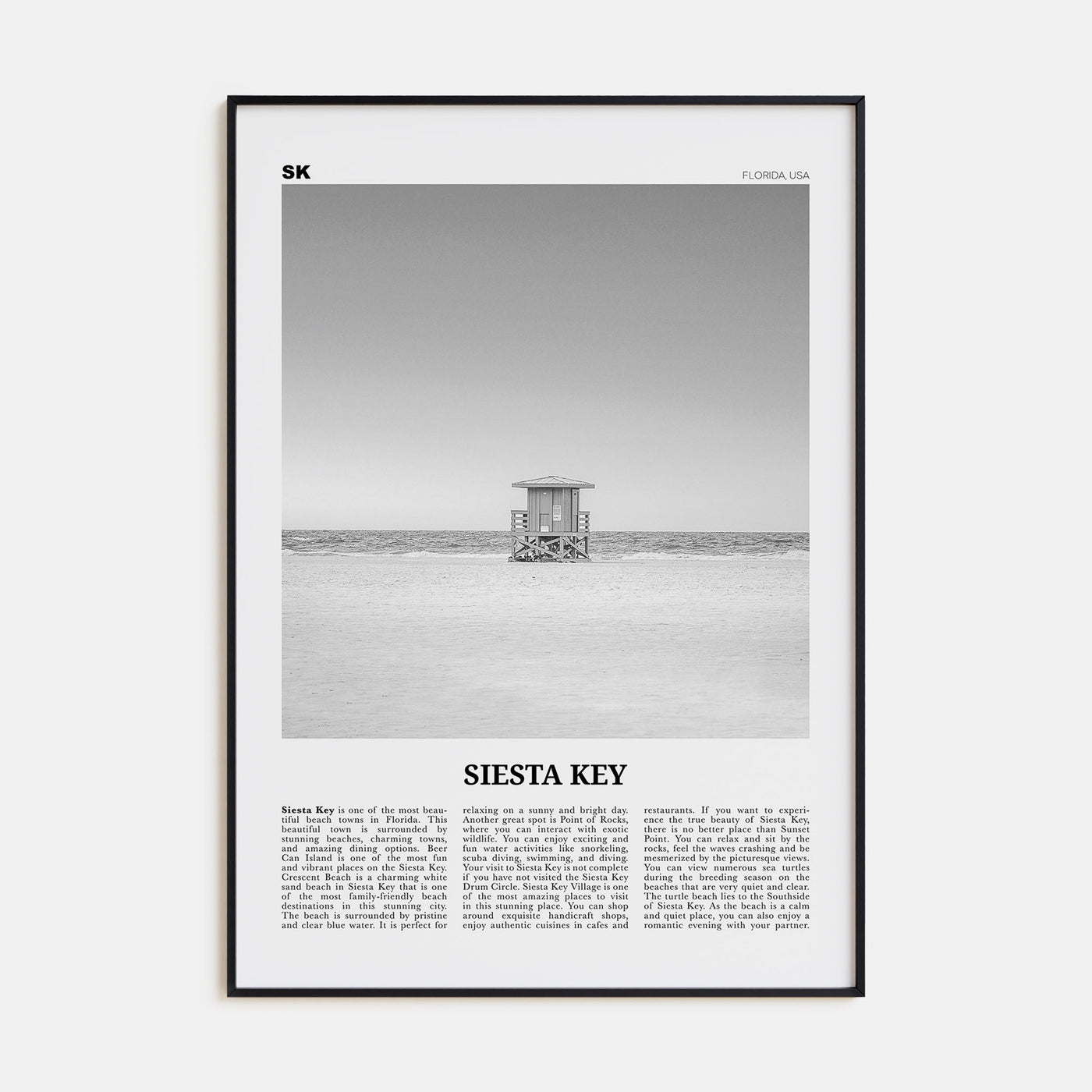 Siesta Key Travel B&W Poster