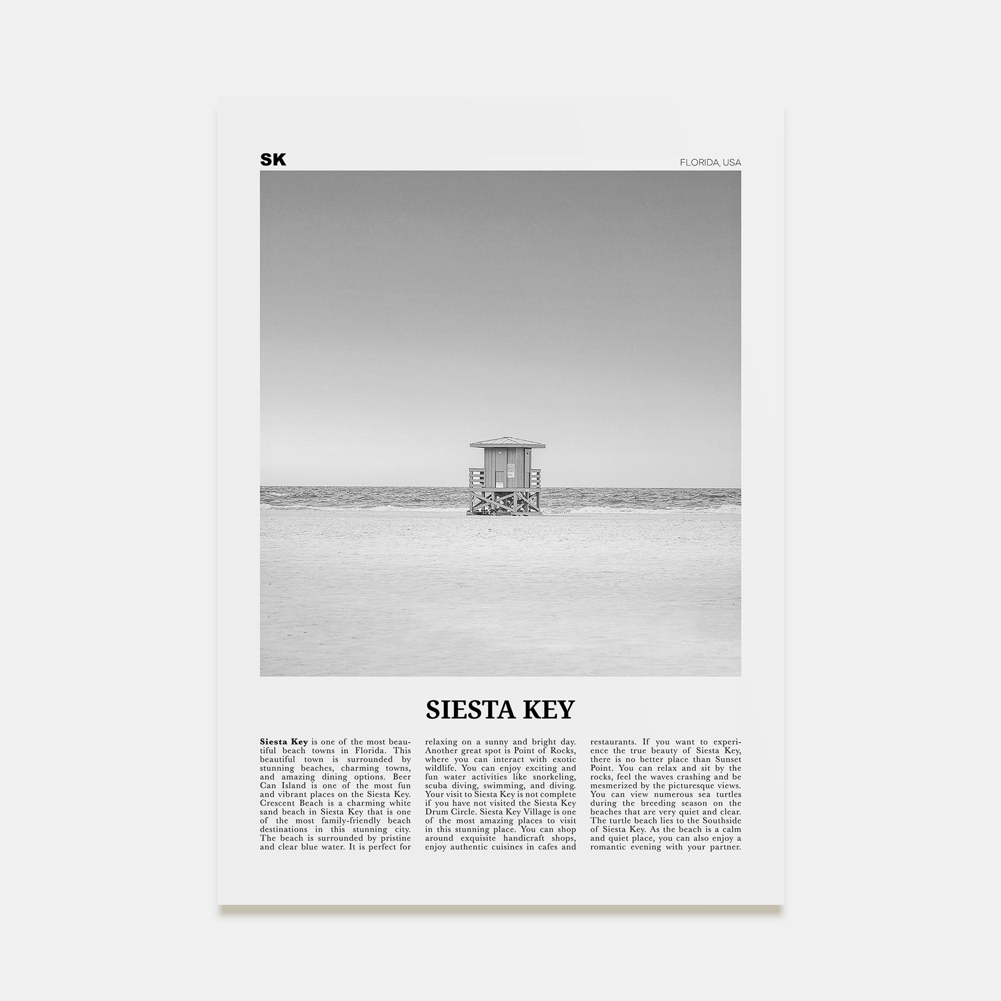 Siesta Key Travel B&W Poster