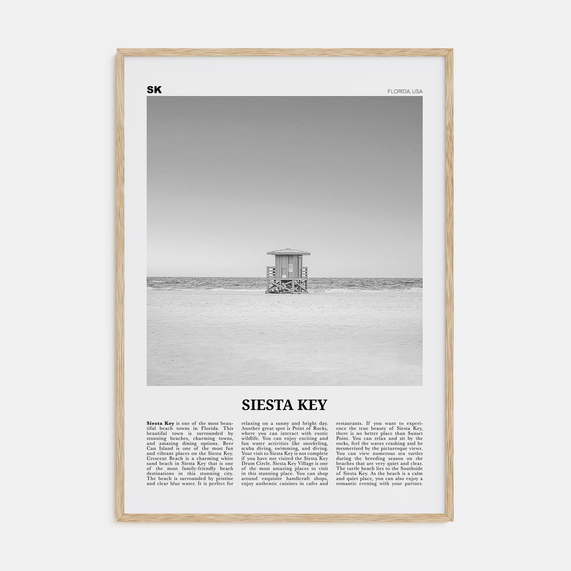 Siesta Key Travel B&W Poster