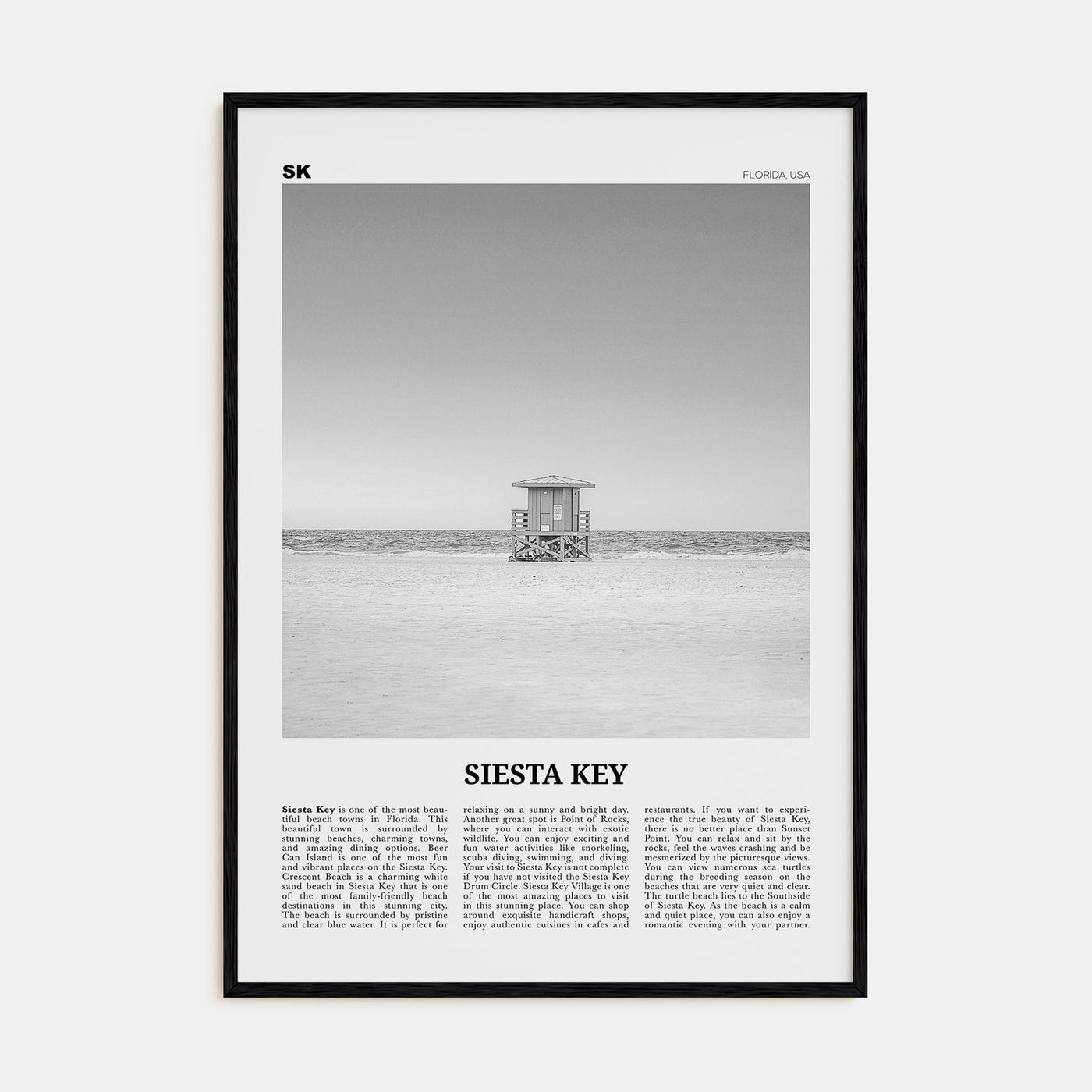Siesta Key Travel B&W Poster