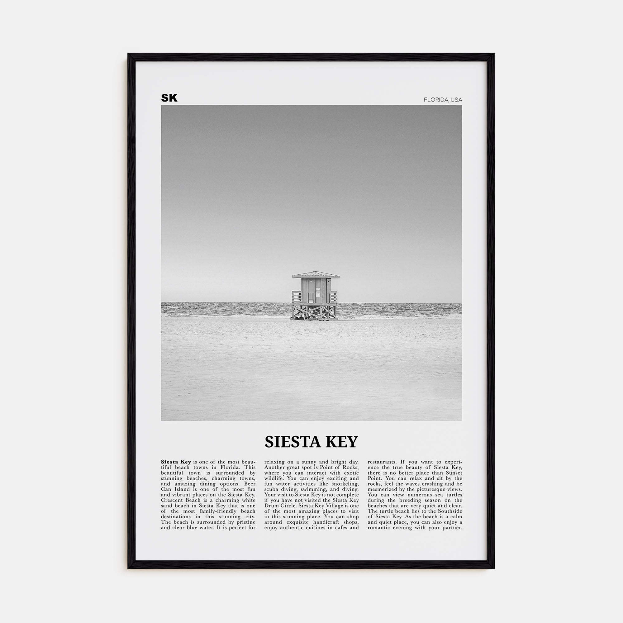 Siesta Key Travel B&W Poster