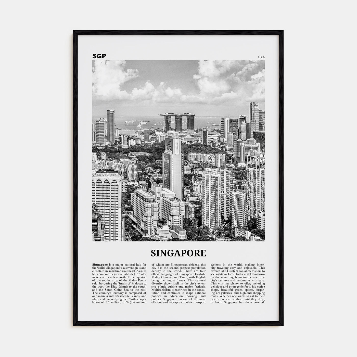 Singapore Travel B&W No 1 Poster