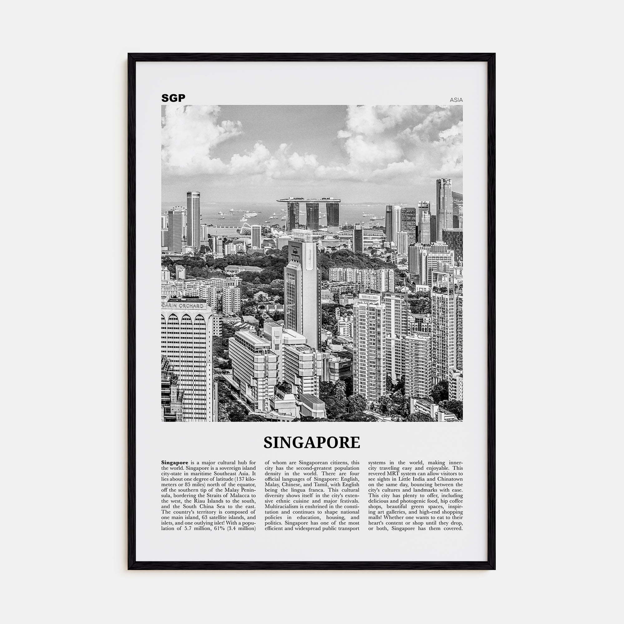 Singapore Travel B&W No 1 Poster