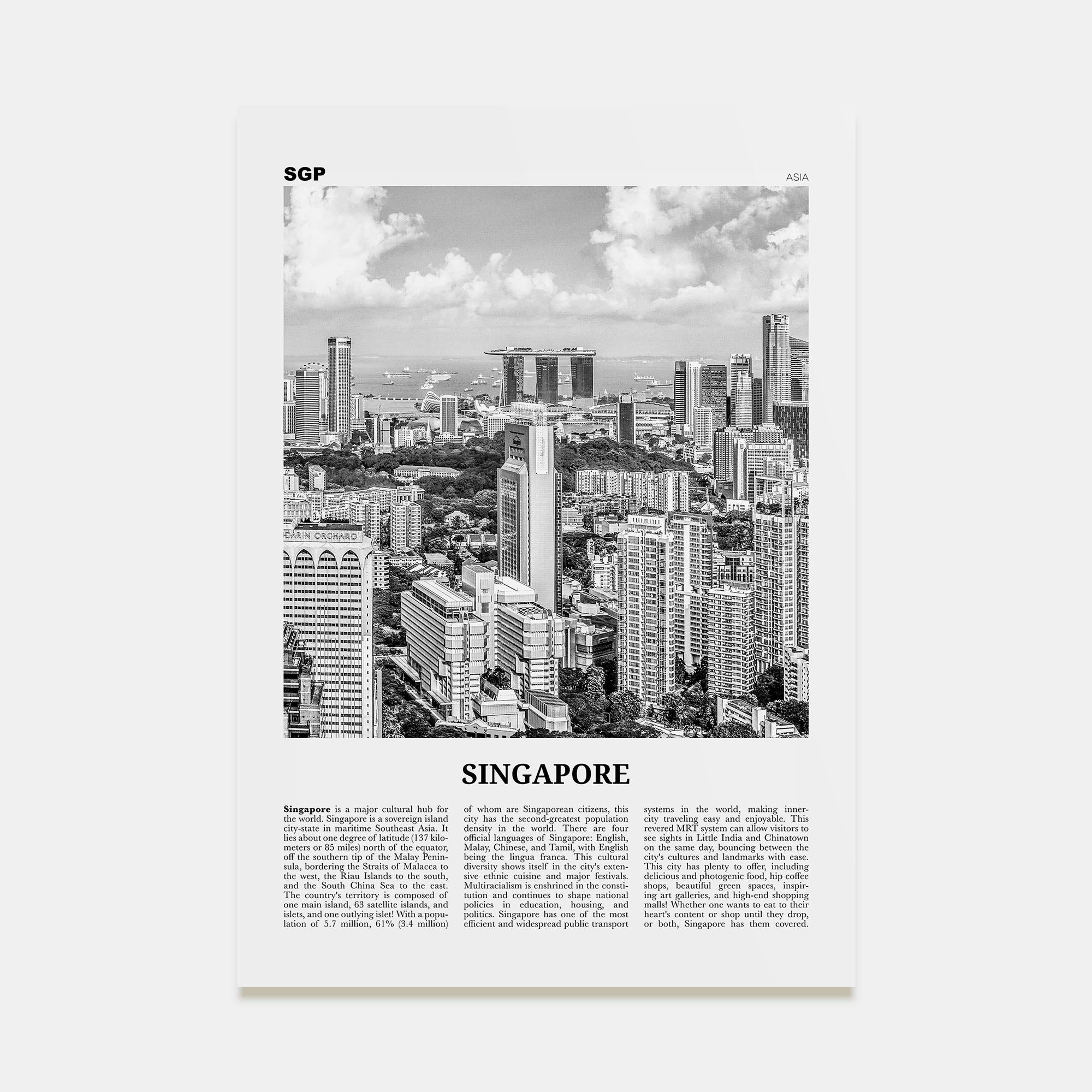 Singapore Travel B&W No 1 Poster