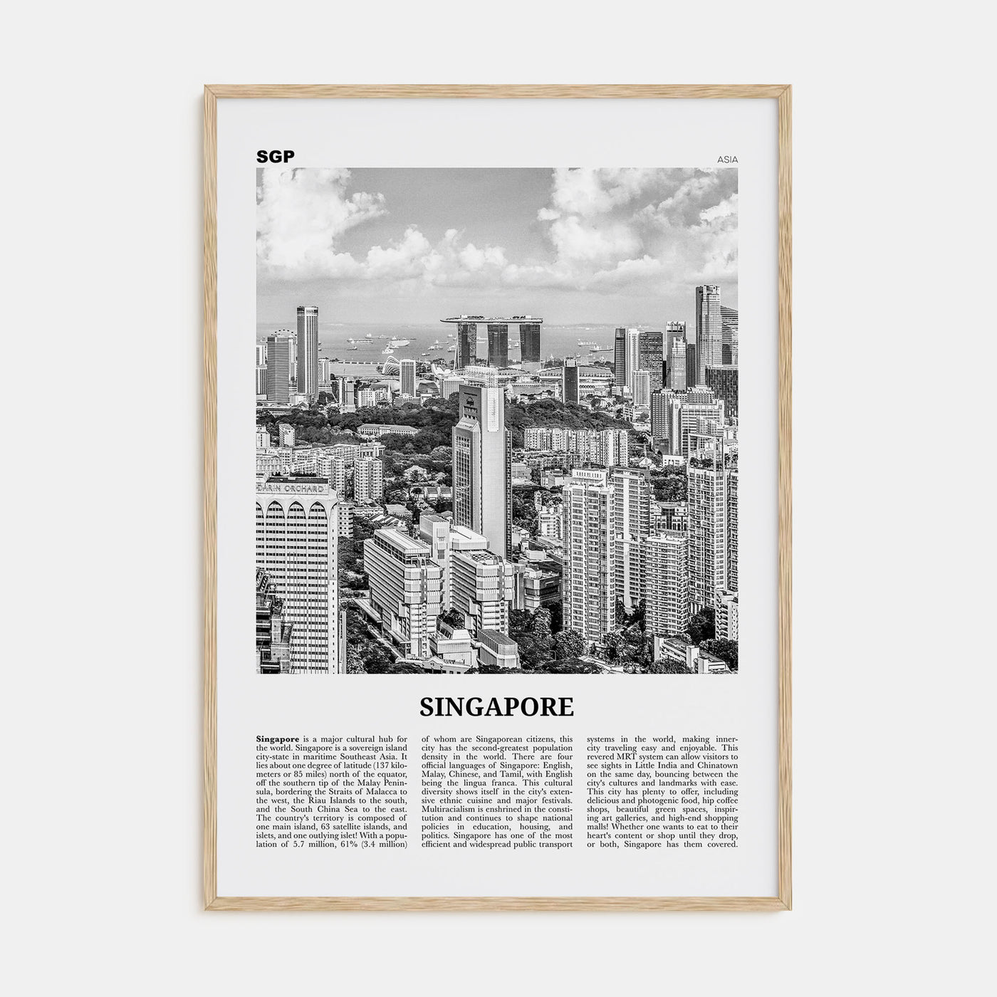 Singapore Travel B&W No 1 Poster