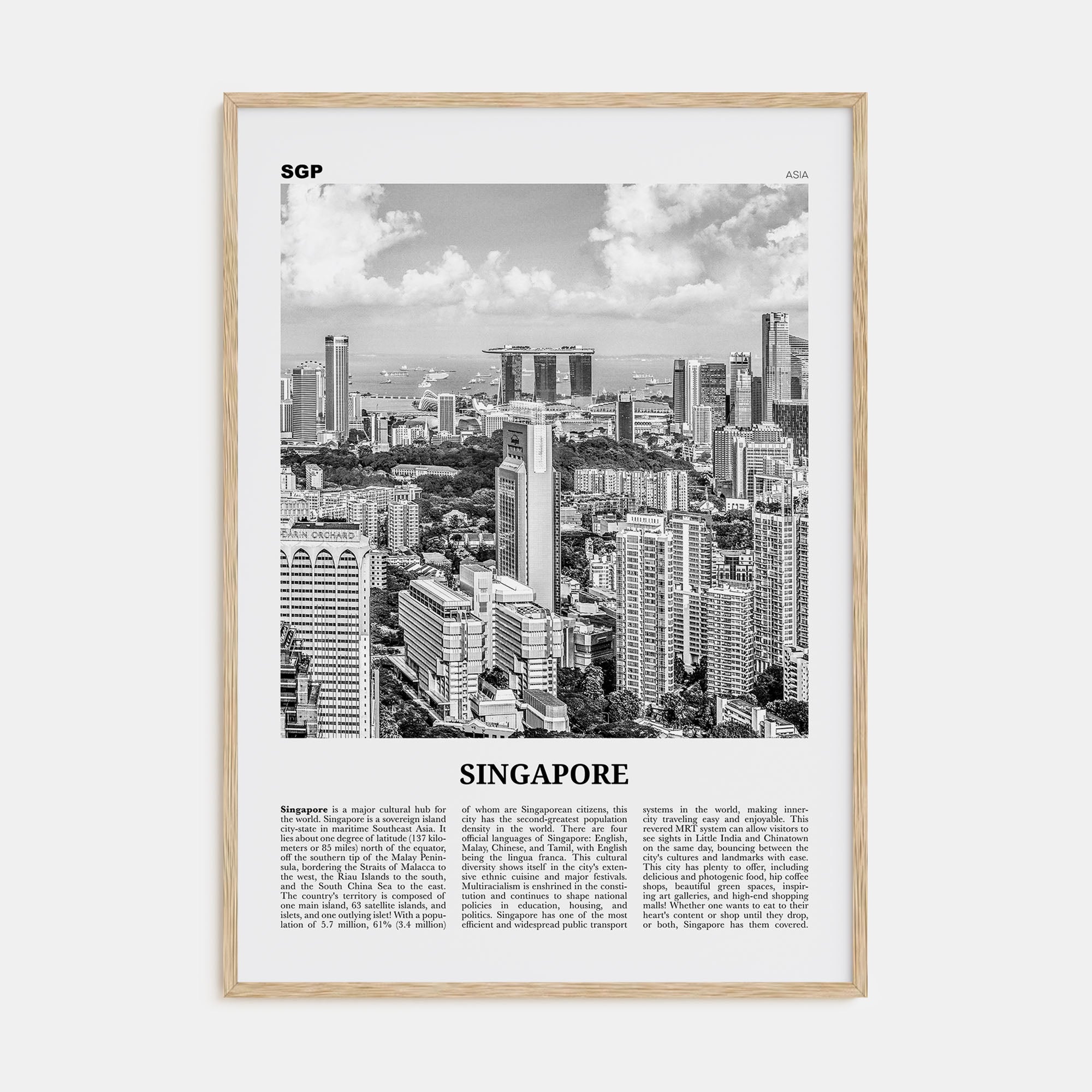 Singapore Travel B&W No 1 Poster