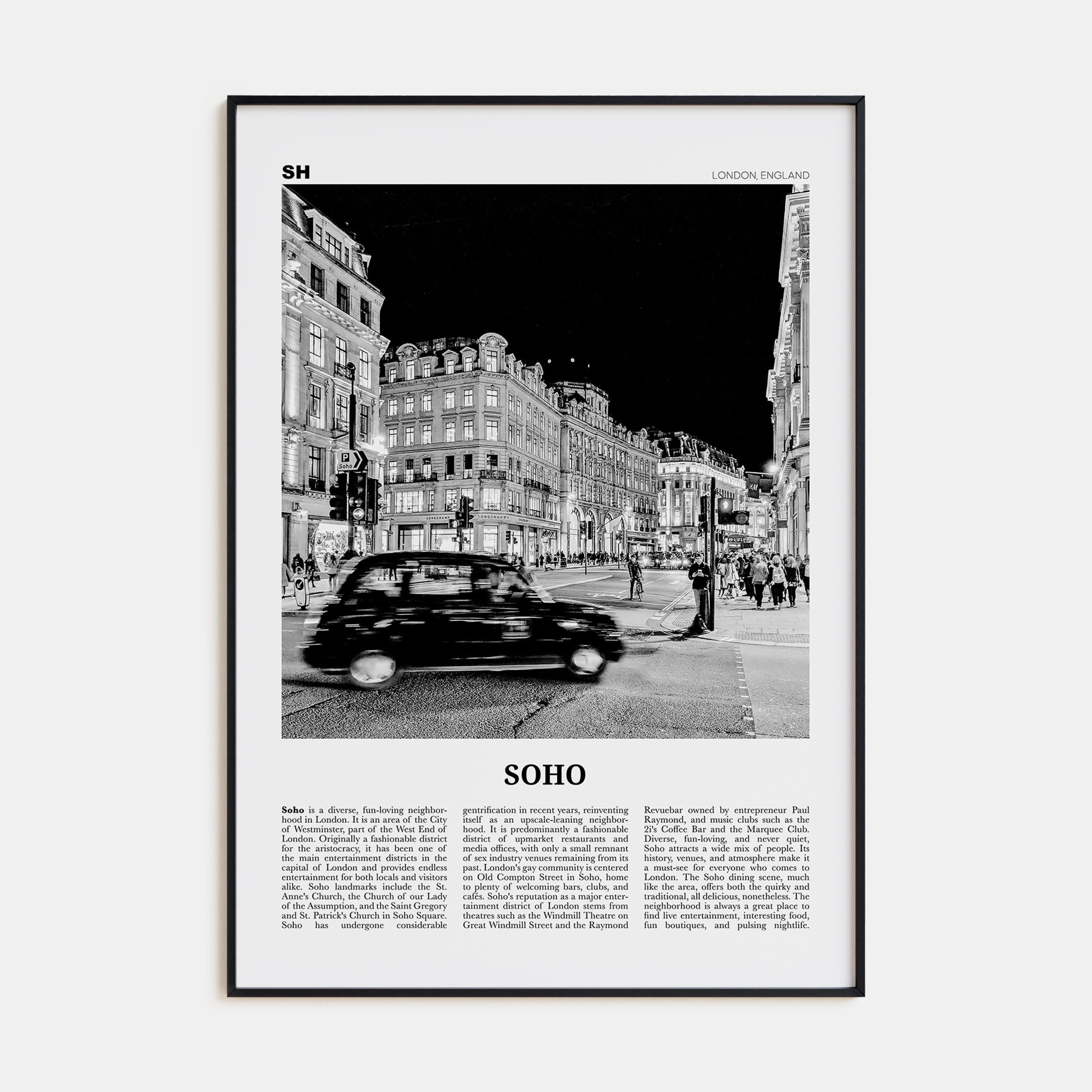 Soho, London Travel B&W No 1 Poster