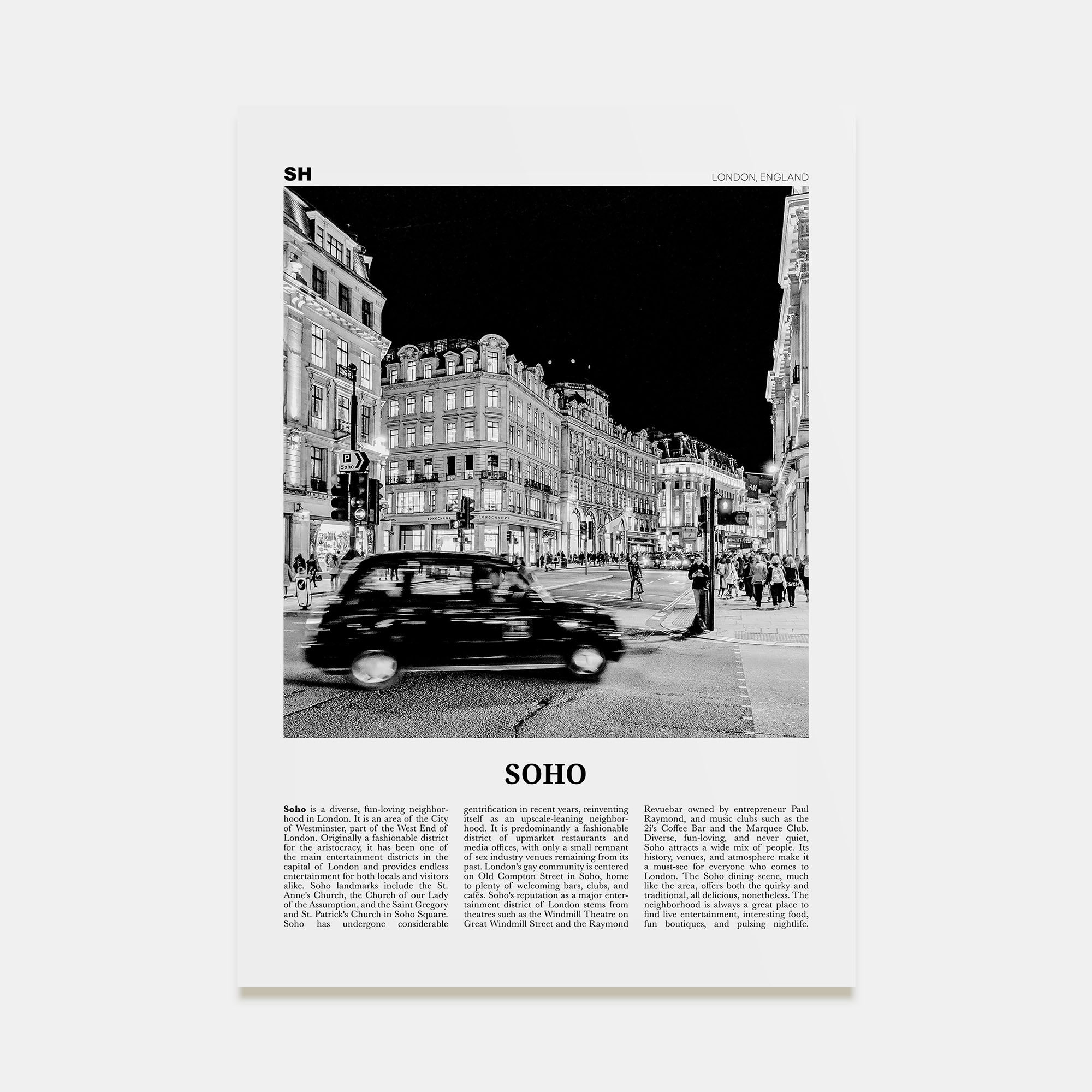 Soho, London Travel B&W No 1 Poster
