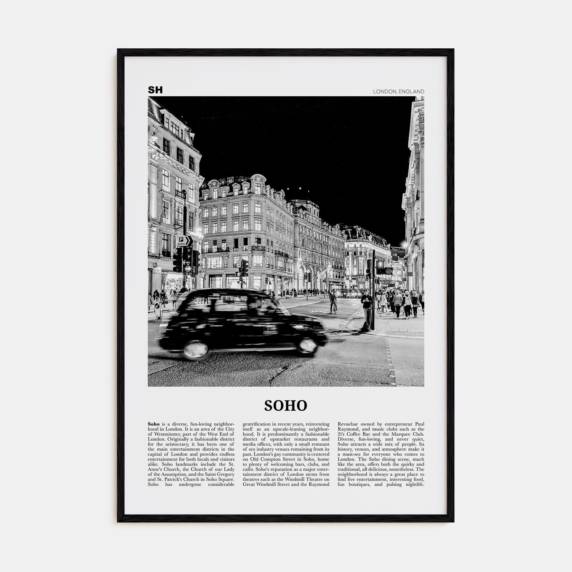 Soho, London Travel B&W No 1 Poster