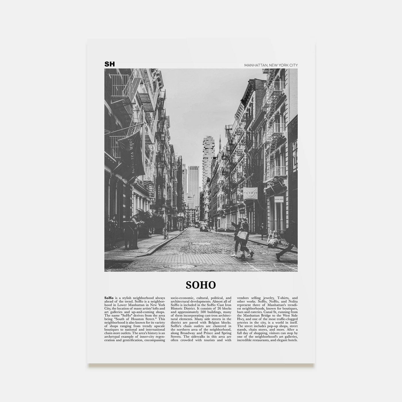 SoHo, New York City Travel B&W No 1 Poster