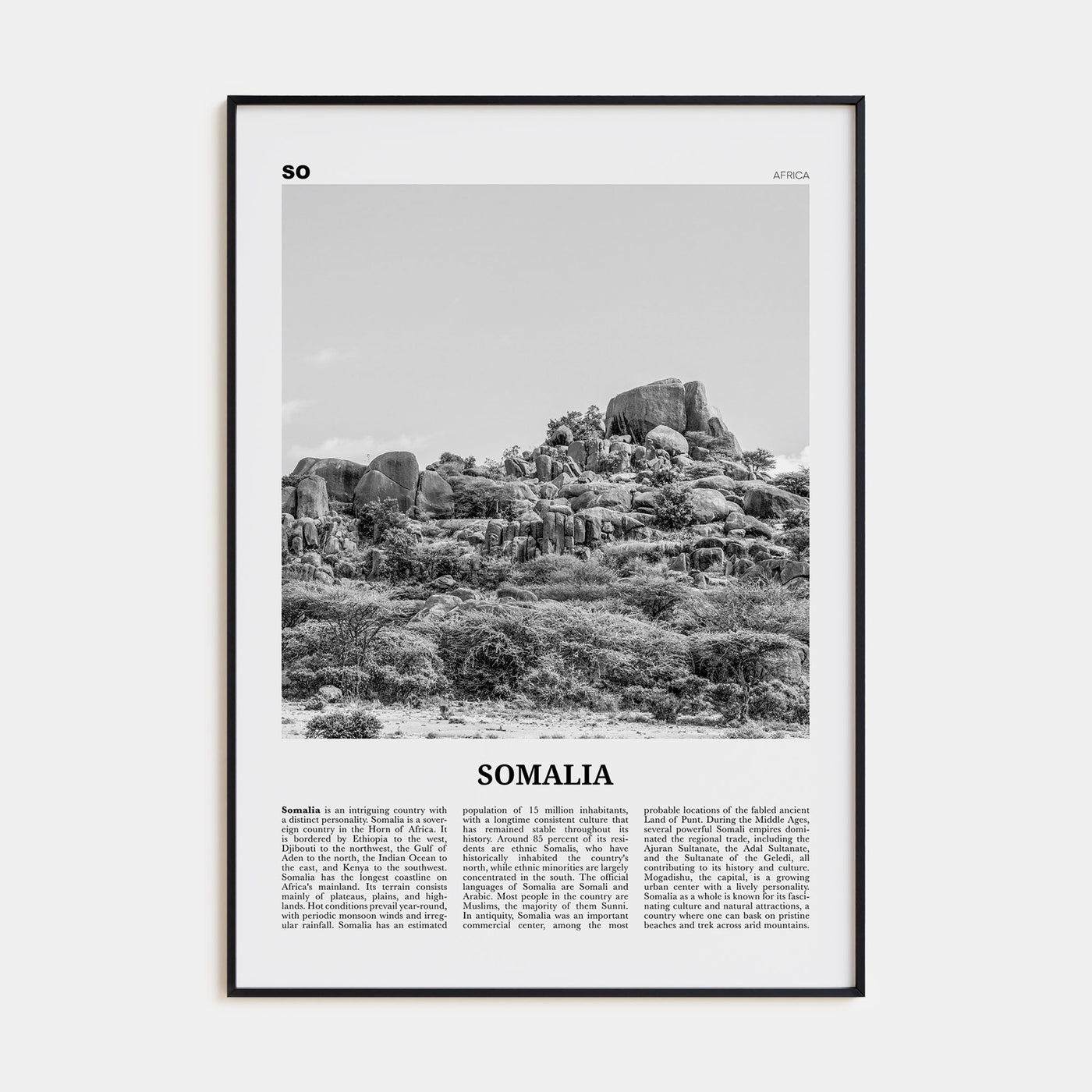 Somalia Travel B&W Poster