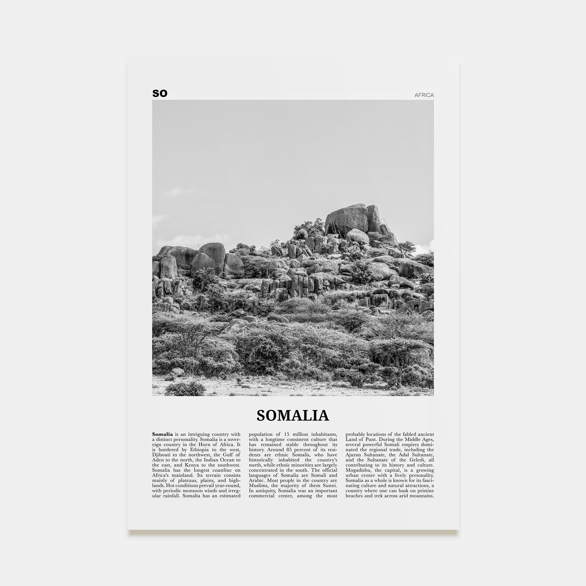 Somalia Travel B&W Poster