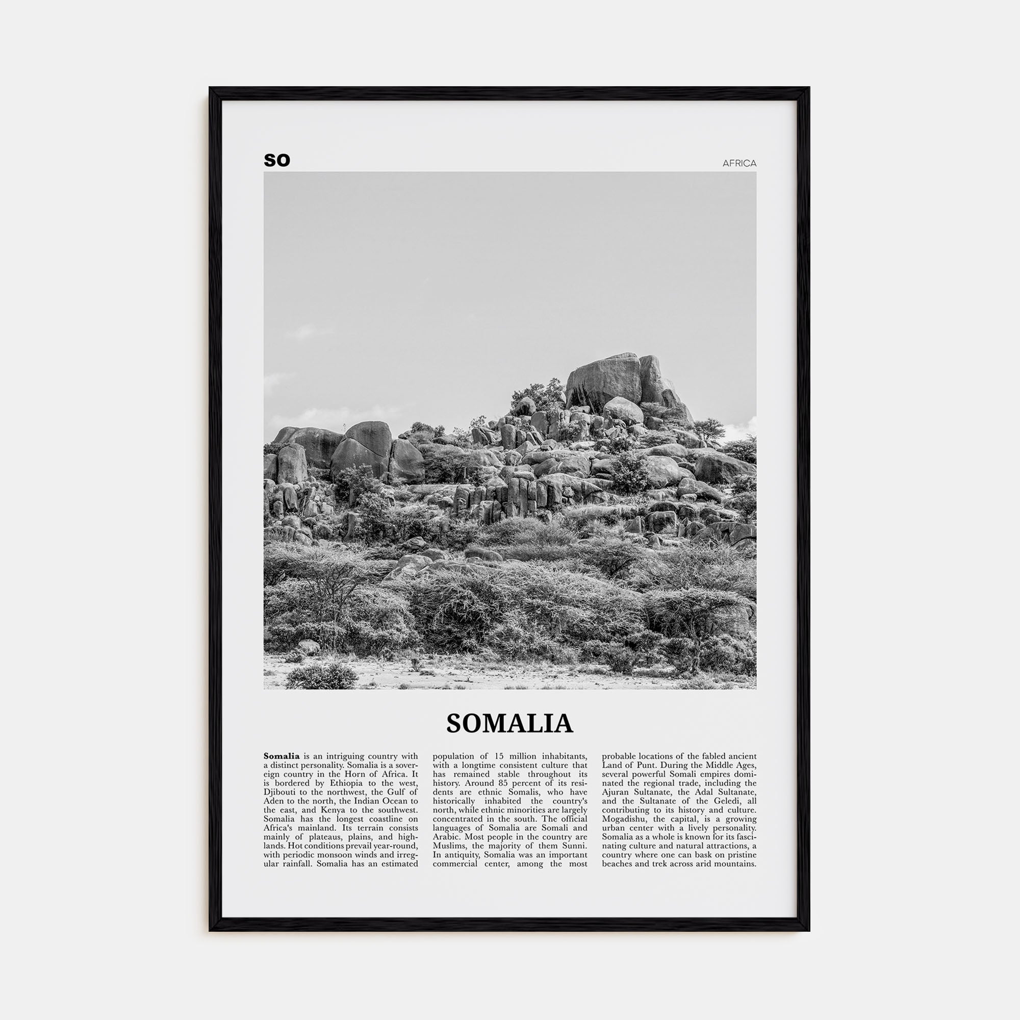 Somalia Travel B&W Poster