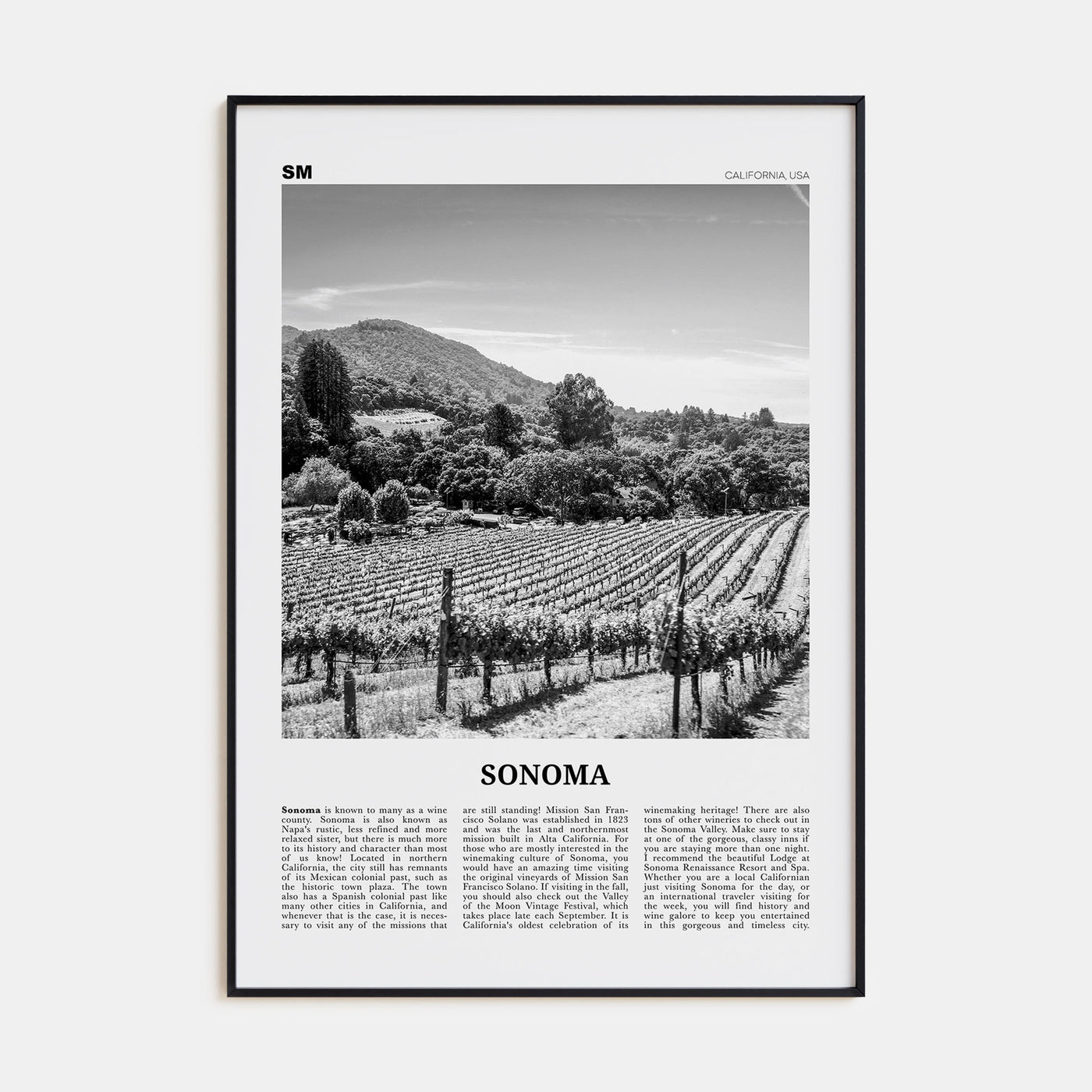 Sonoma Travel B&W Poster