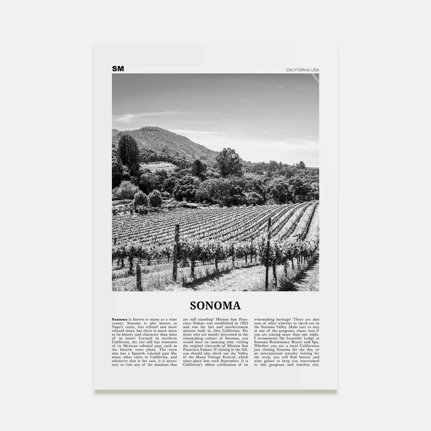 Sonoma Travel B&W Poster