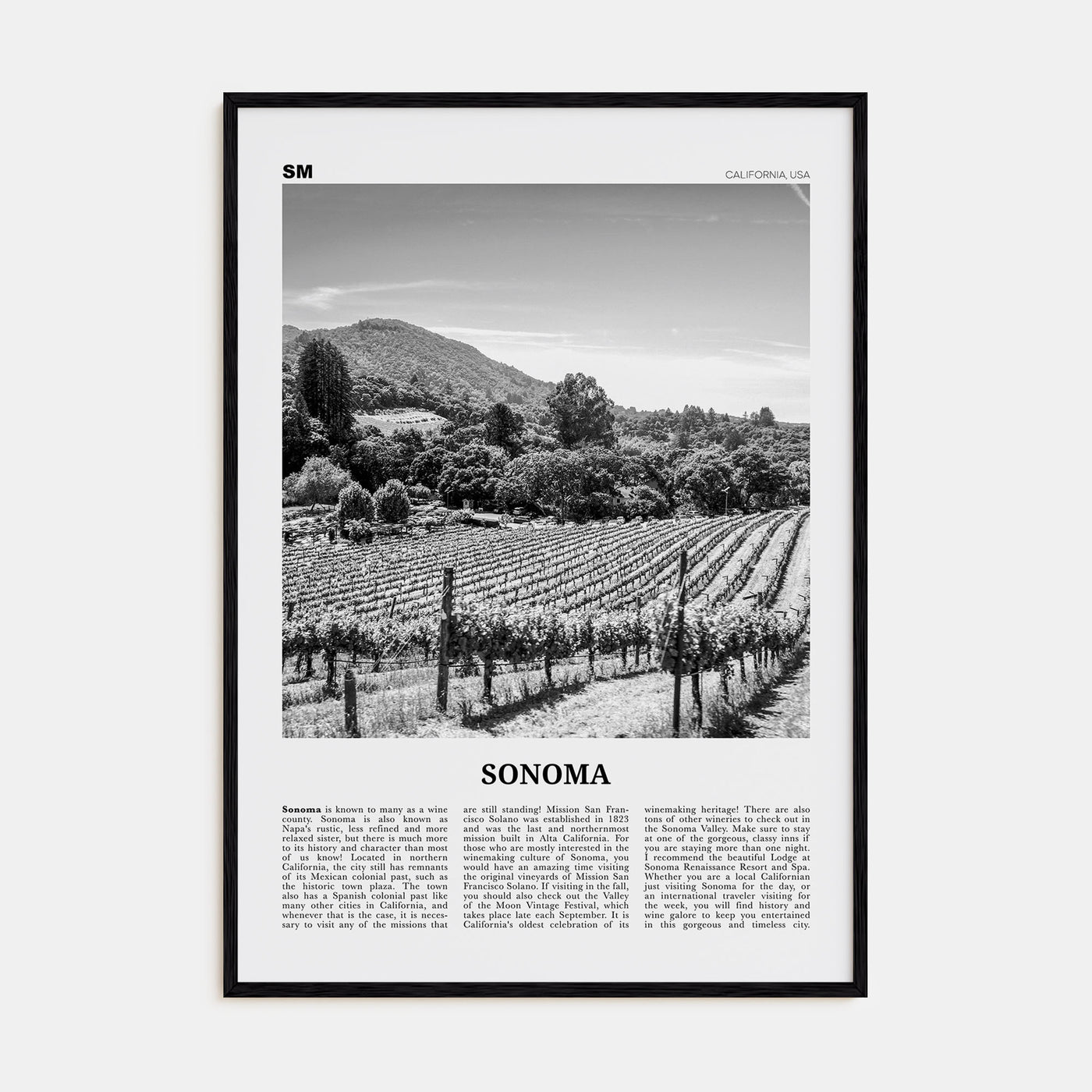 Sonoma Travel B&W Poster