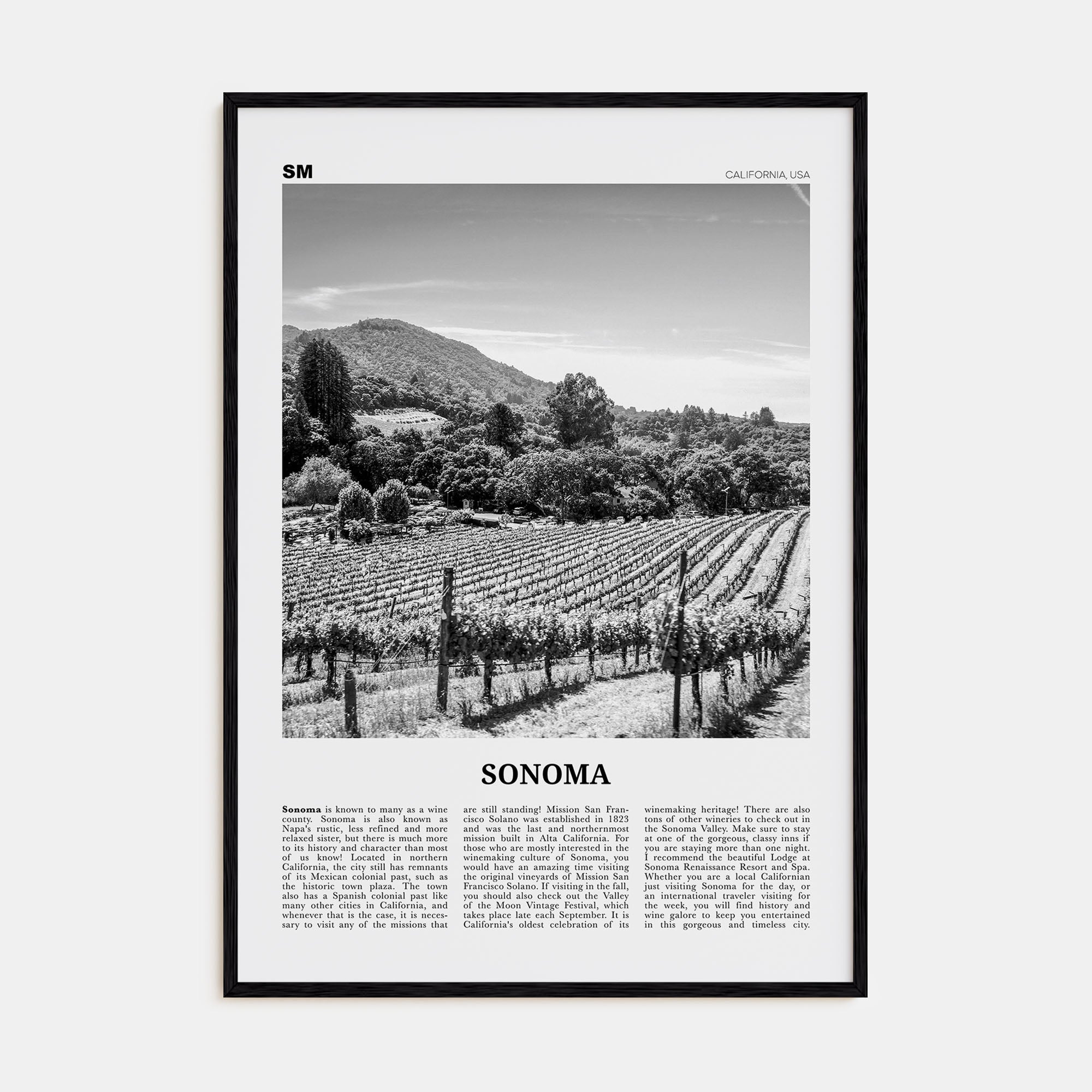 Sonoma Travel B&W Poster