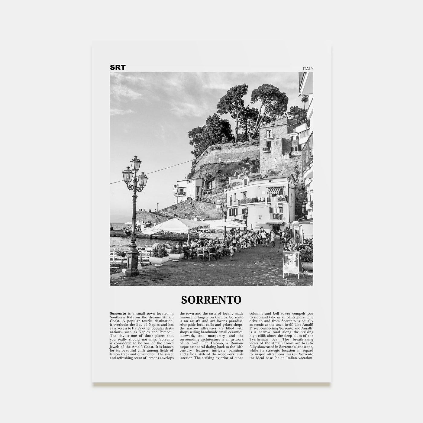Sorrento, Italy Travel B&W Poster