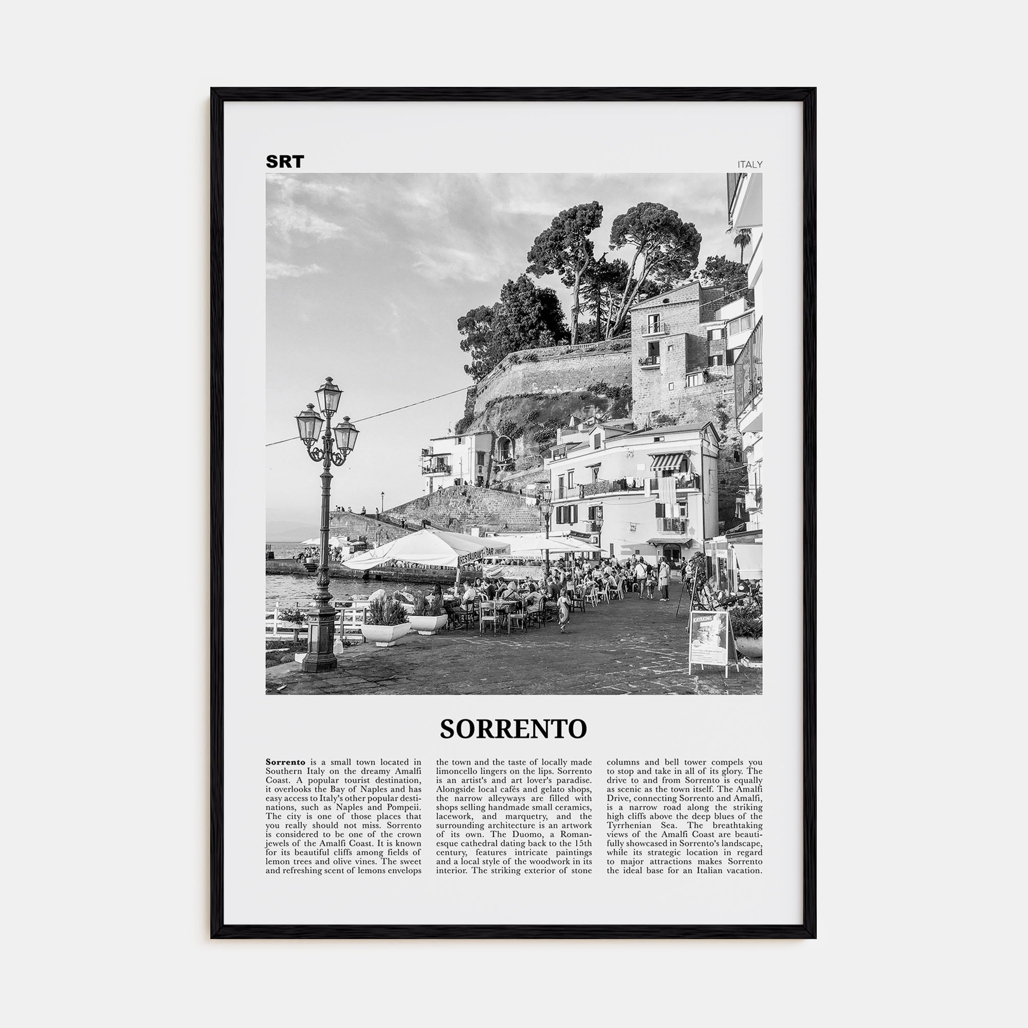 Sorrento, Italy Travel B&W Poster