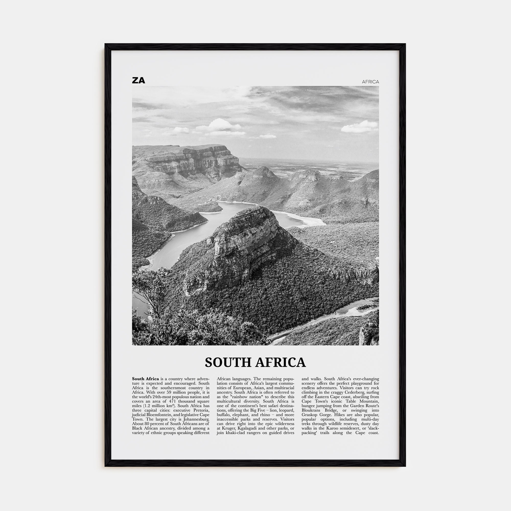 South Africa Travel B&W Poster