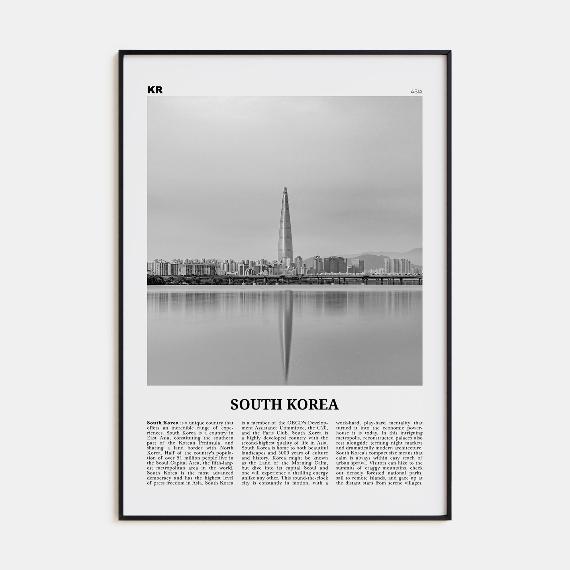 South Korea Travel B&W Poster