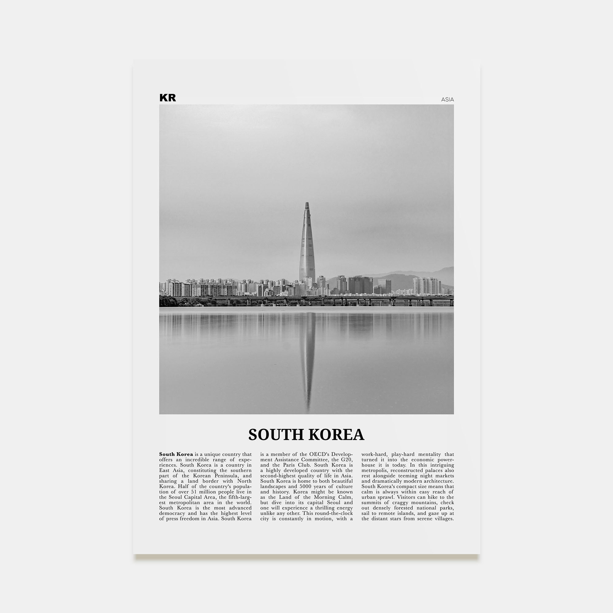 South Korea Travel B&W Poster
