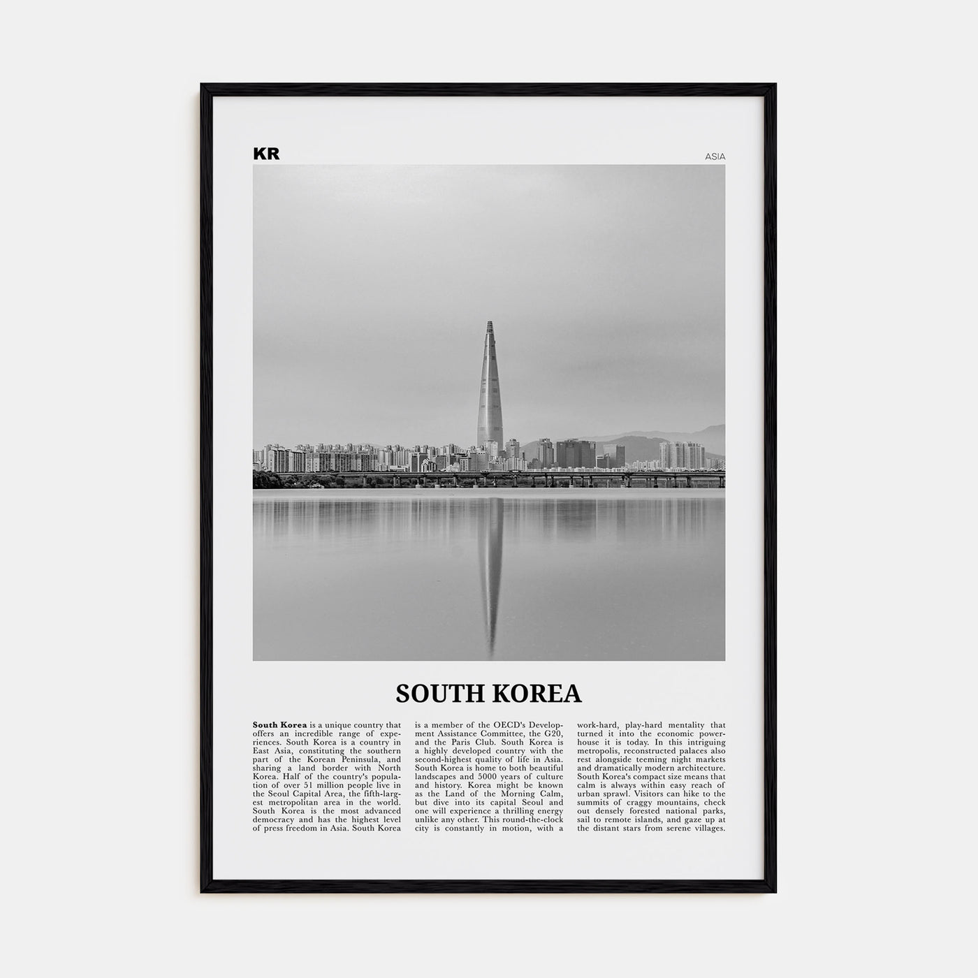 South Korea Travel B&W Poster