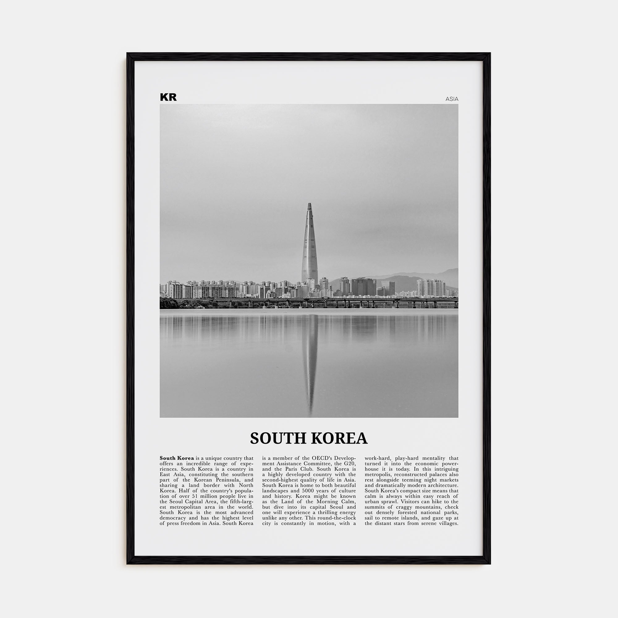 South Korea Travel B&W Poster