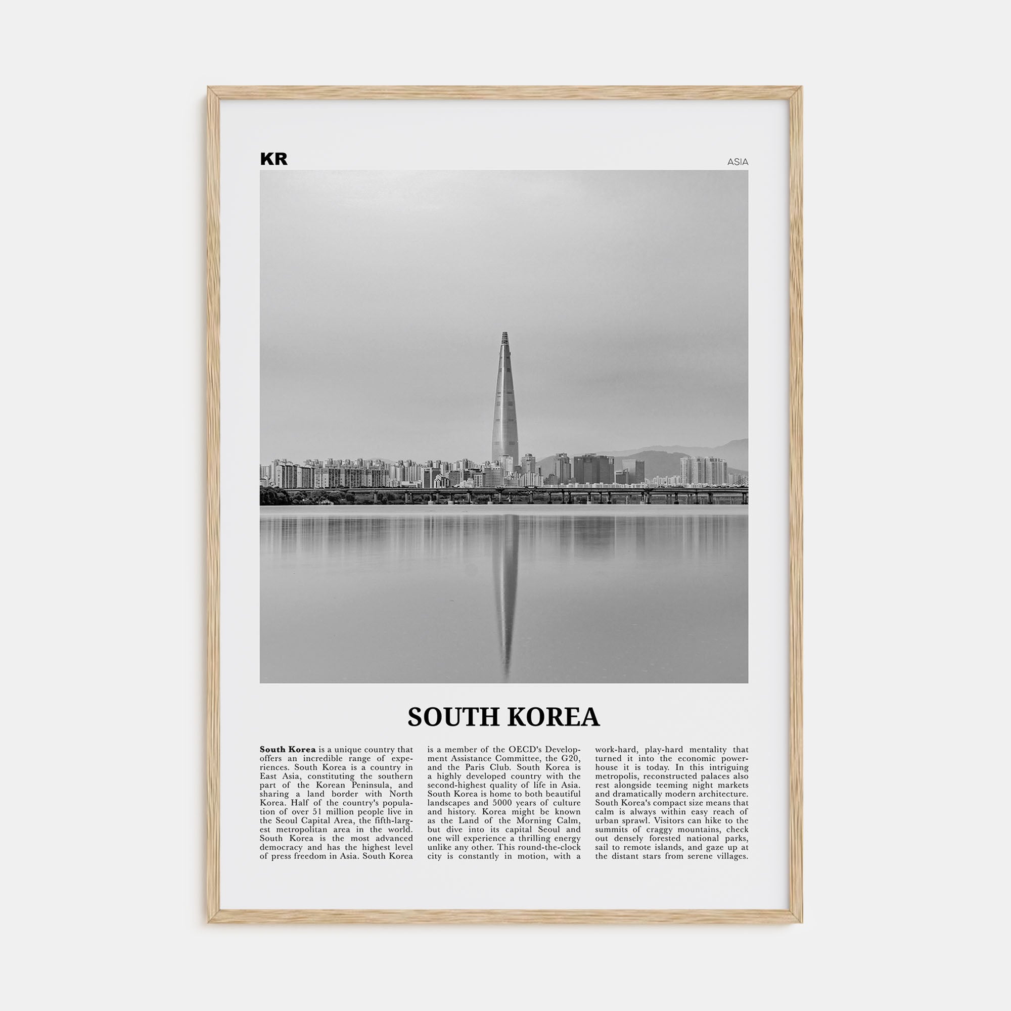 South Korea Travel B&W Poster
