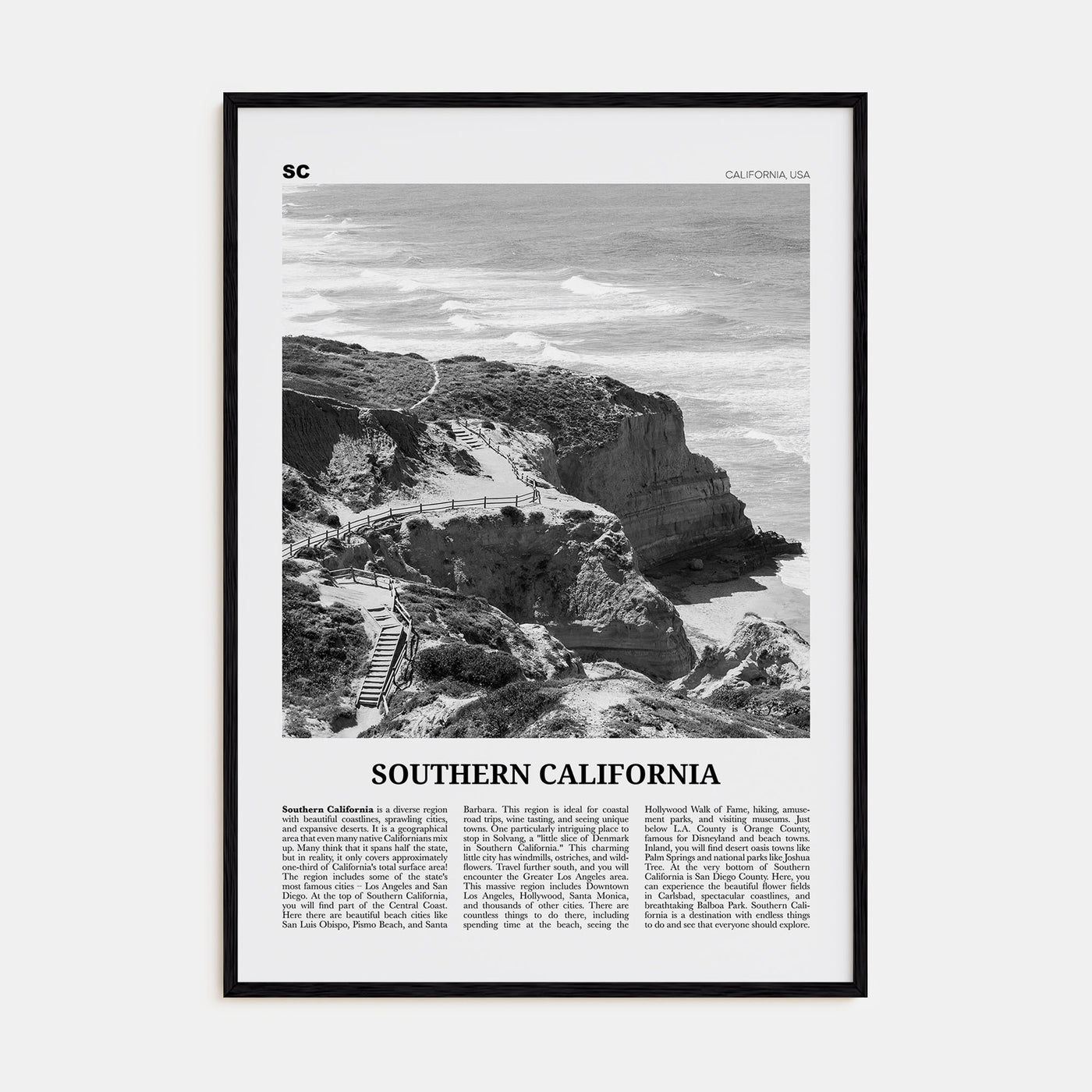 Southern California Travel B&W Poster