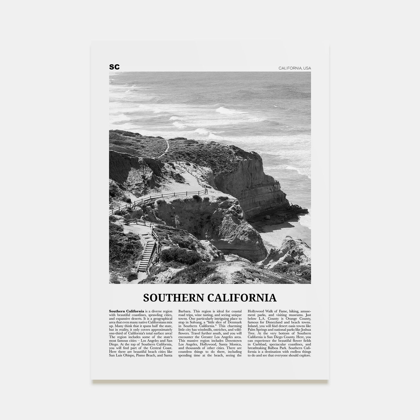 Southern California Travel B&W Poster
