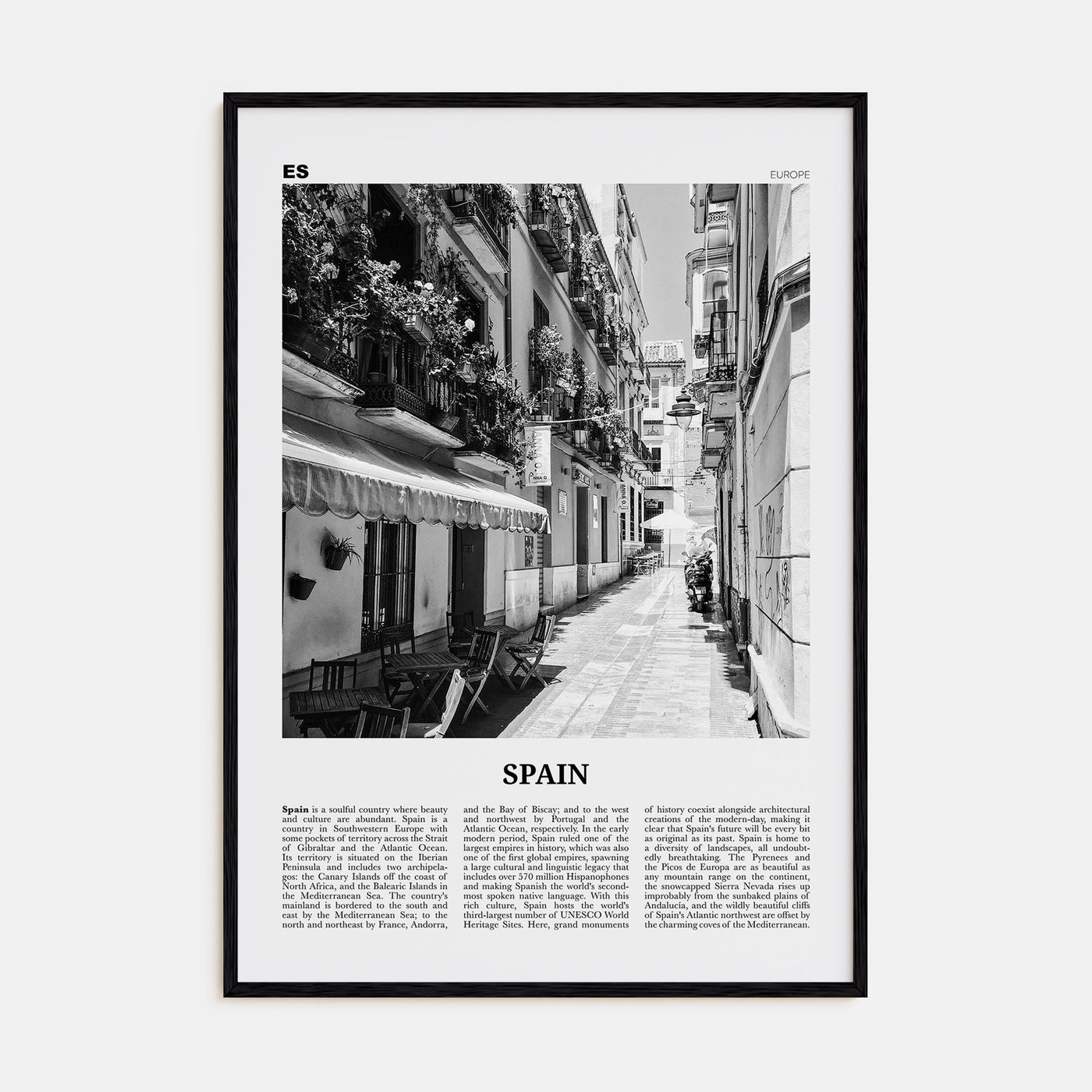 Spain Travel B&W No 1 Poster