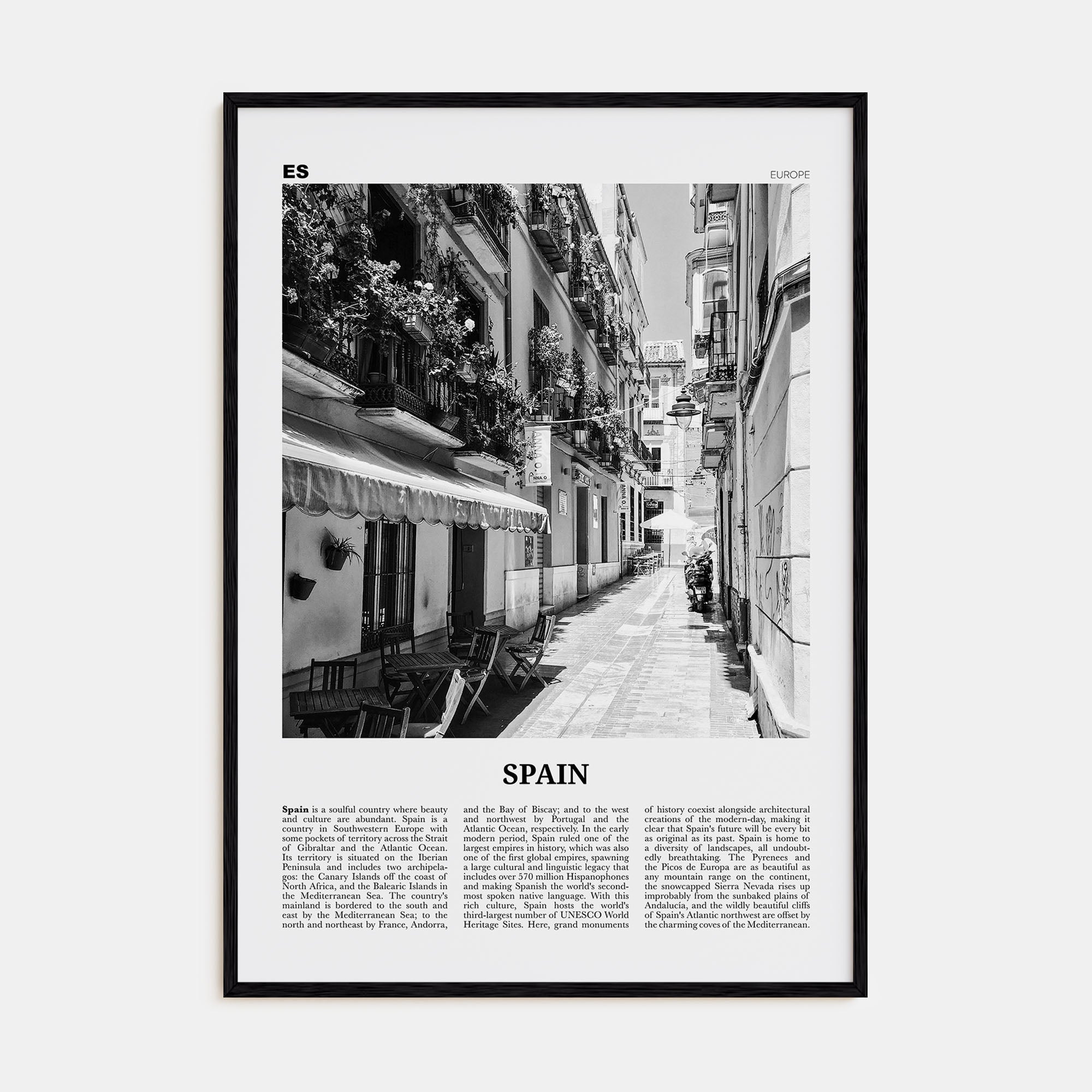 Spain Travel B&W No 1 Poster