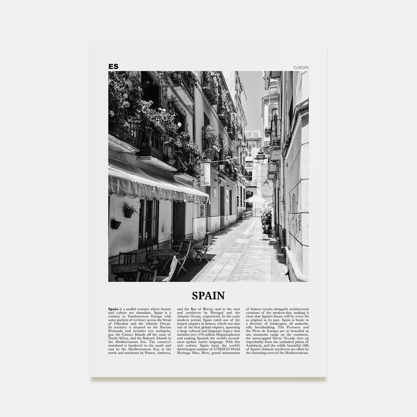 Spain Travel B&W No 1 Poster