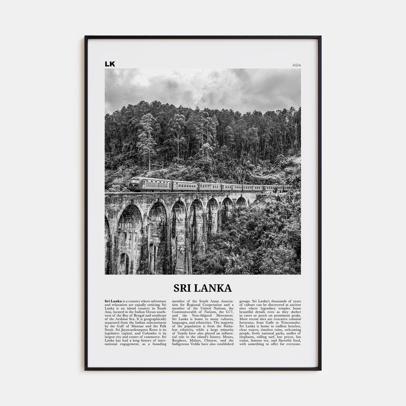 Sri Lanka Travel B&W Poster