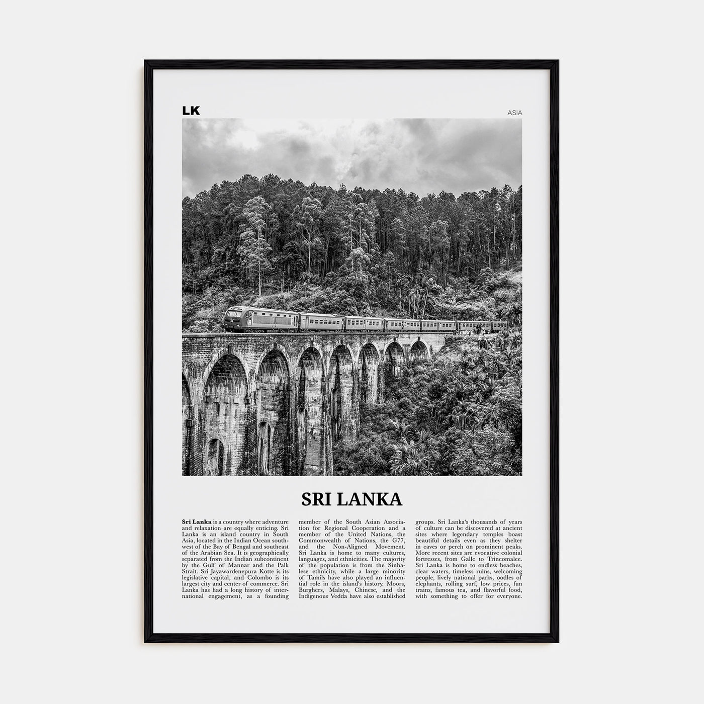 Sri Lanka Travel B&W Poster